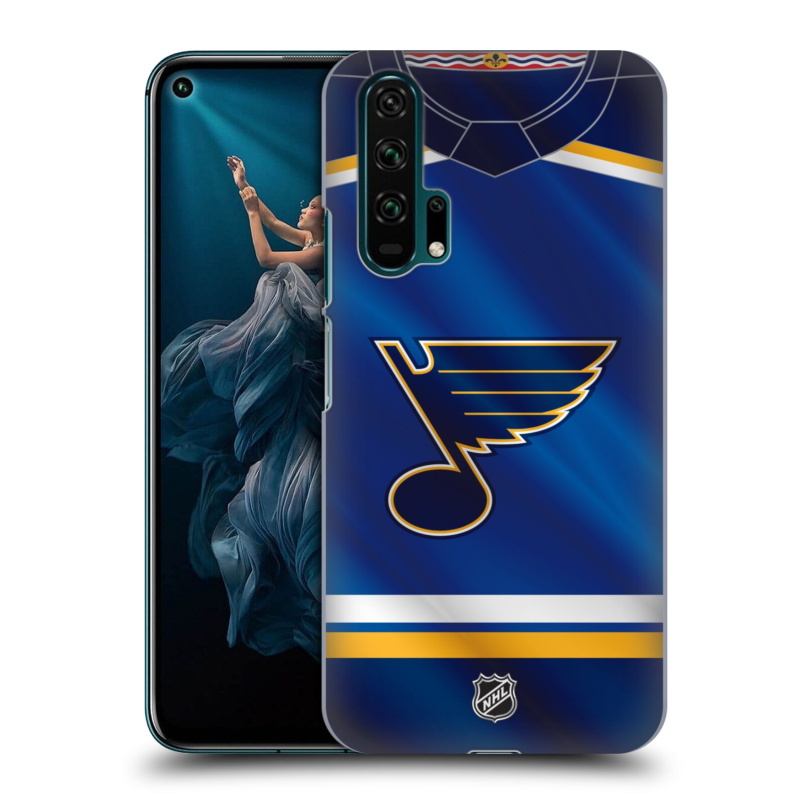 Pouzdro na mobil HONOR 20 PRO - HEAD CASE - Hokej NHL - St. Louis Blues - Znak na dresu