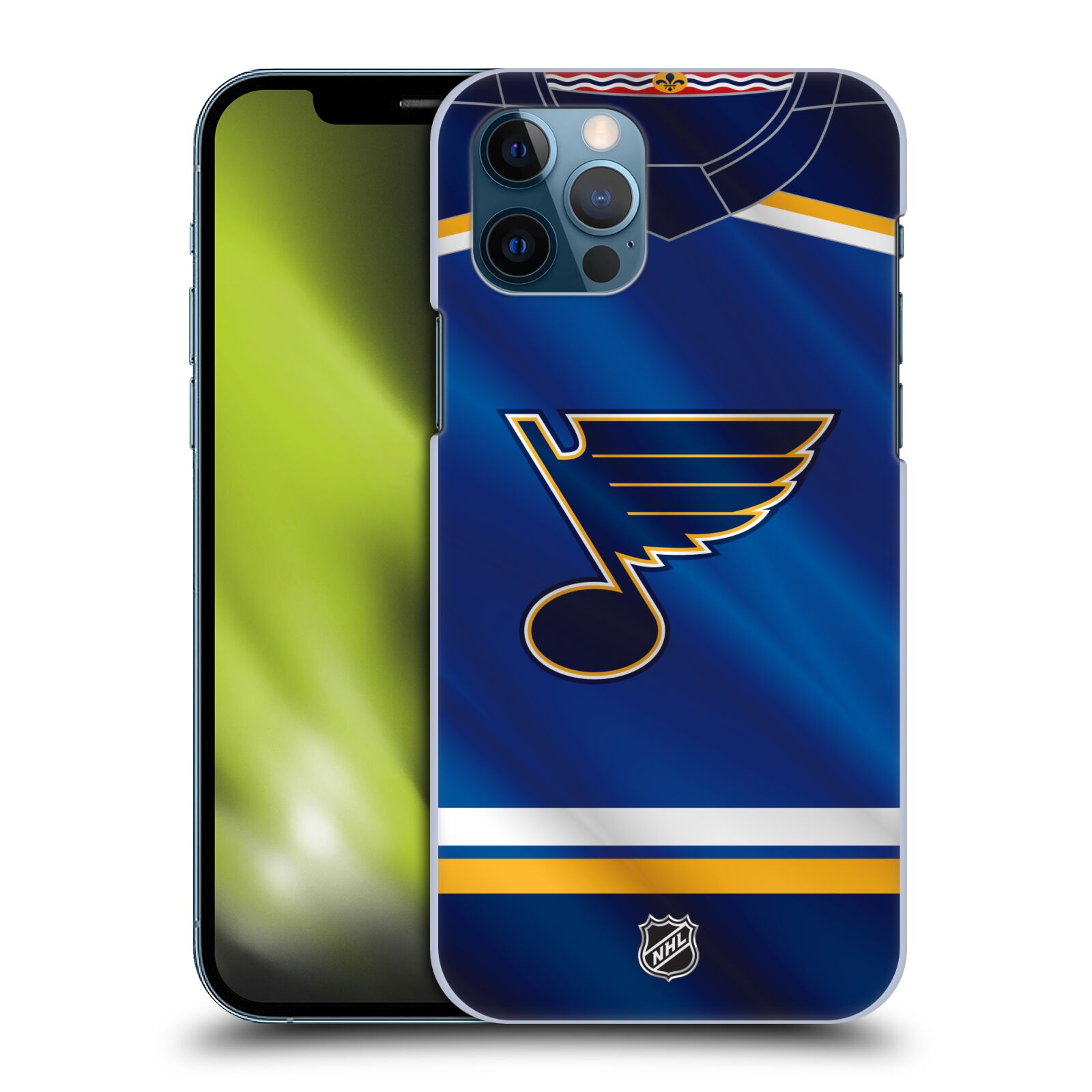 Pouzdro na mobil Apple Iphone 12 / 12 PRO - HEAD CASE - Hokej NHL - St. Louis Blues - Znak na dresu