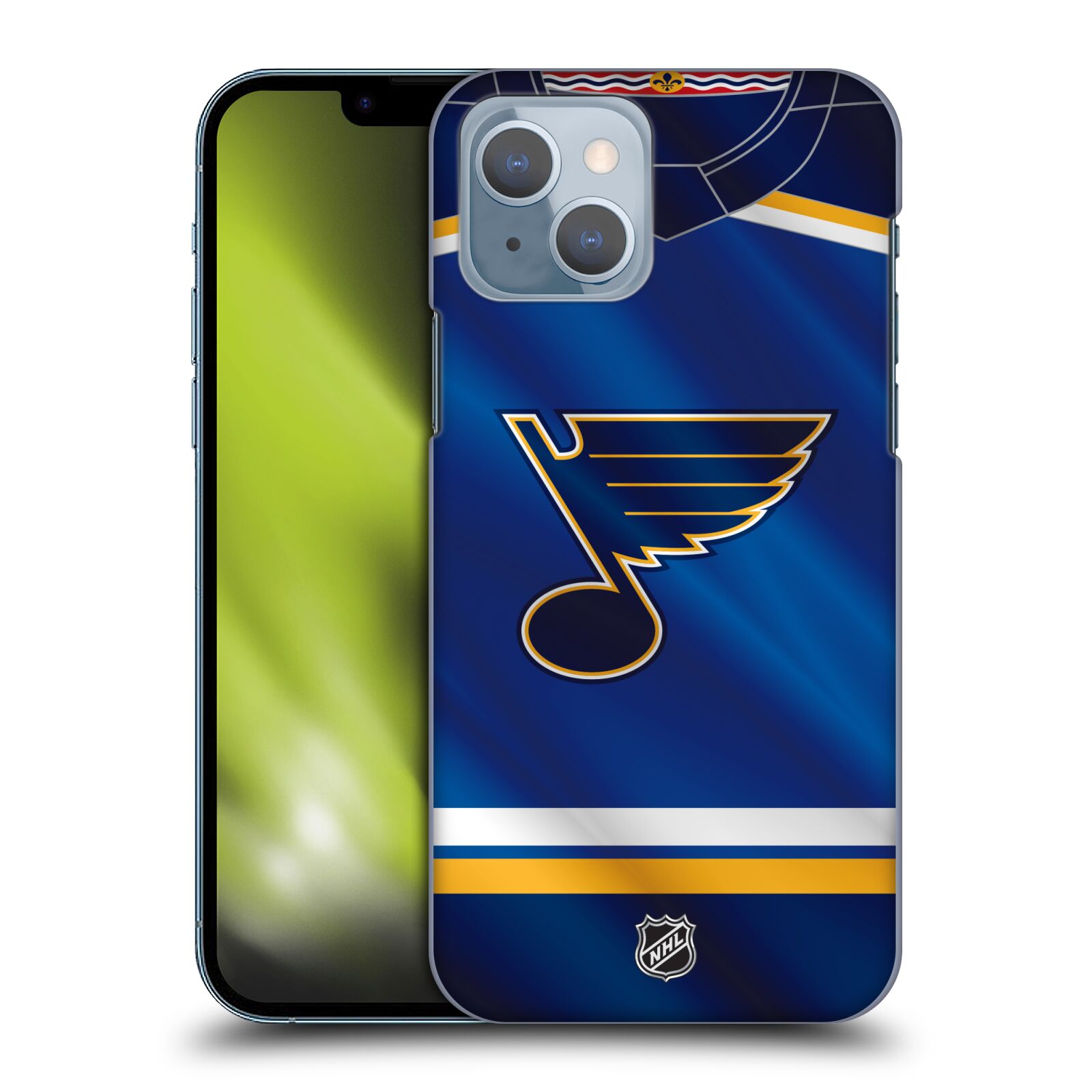Pouzdro na mobil Apple Iphone 14 - HEAD CASE - Hokej NHL - St. Louis Blues - Znak na dresu