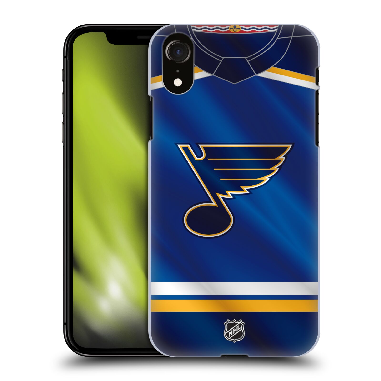 Pouzdro na mobil Apple Iphone XR - HEAD CASE - Hokej NHL - St. Louis Blues - Znak na dresu