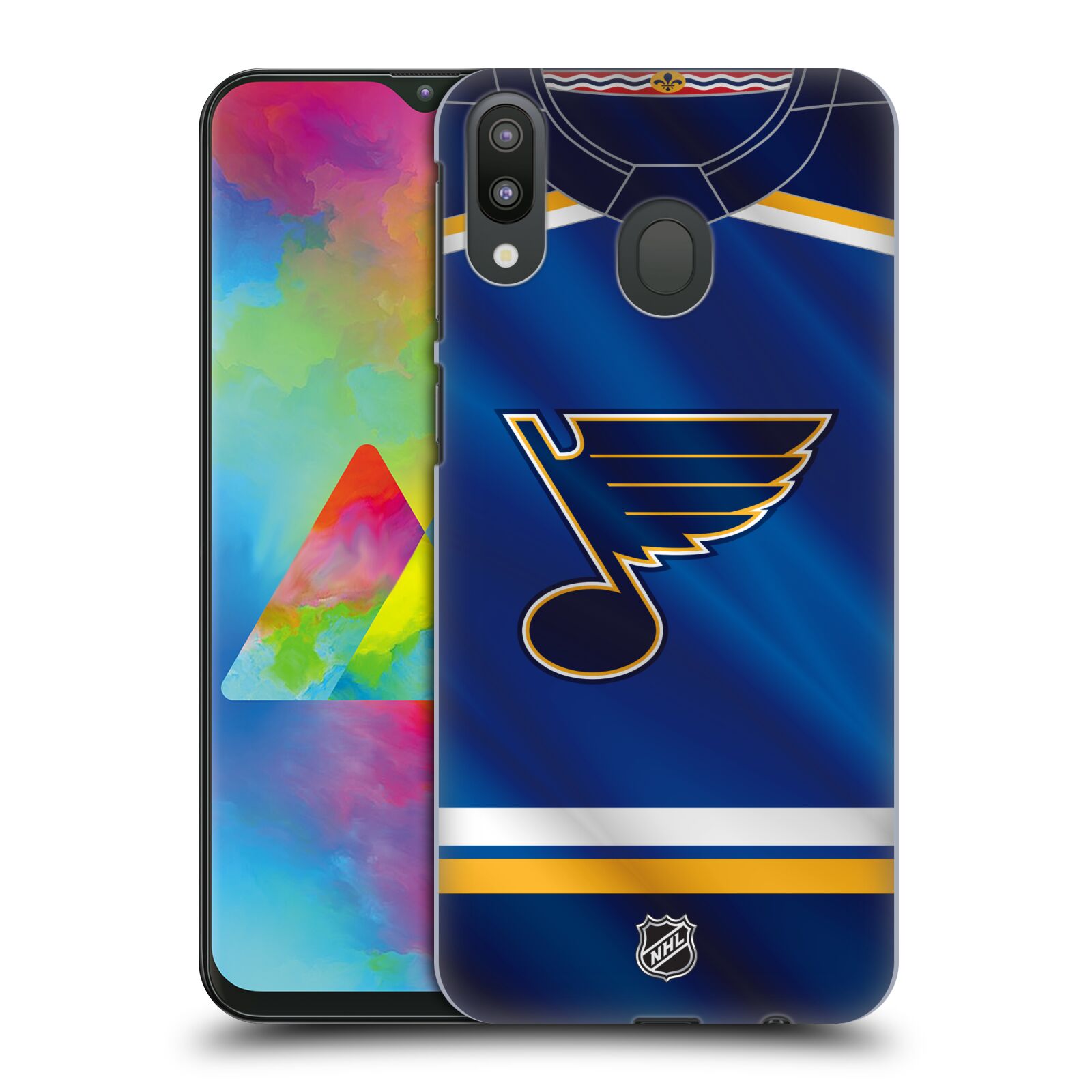 Pouzdro na mobil Samsung Galaxy M20 - HEAD CASE - Hokej NHL - St. Louis Blues - Znak na dresu