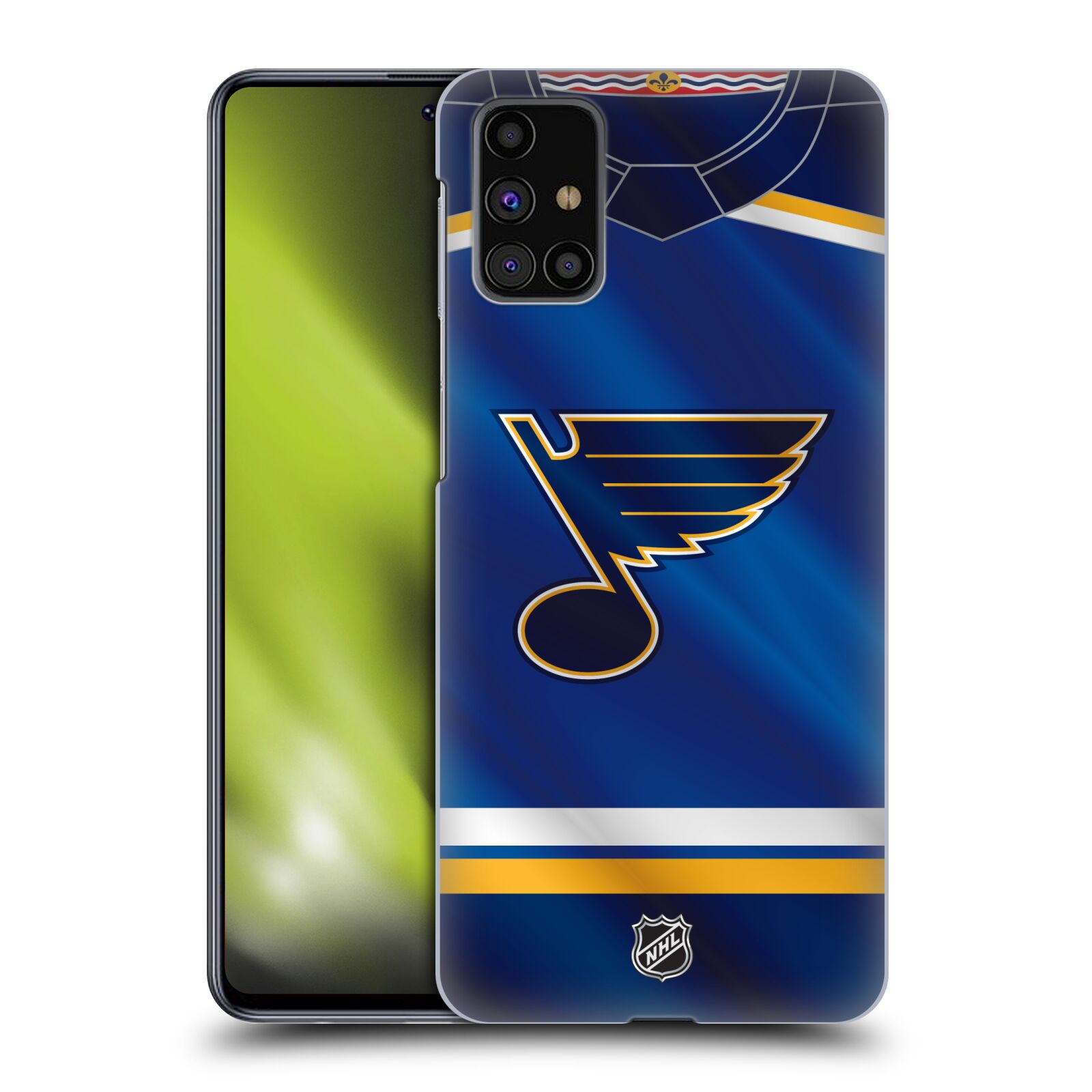 Pouzdro na mobil Samsung Galaxy M31s - HEAD CASE - Hokej NHL - St. Louis Blues - Znak na dresu