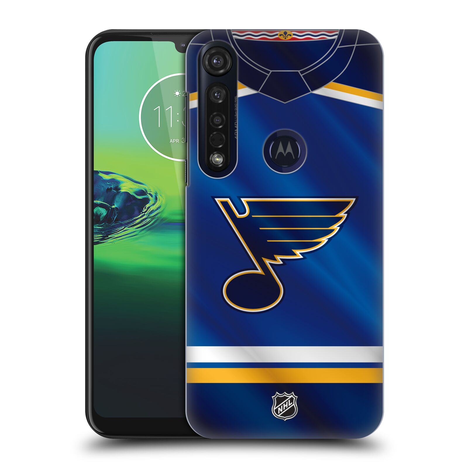 Pouzdro na mobil Motorola Moto G8 PLUS - HEAD CASE - Hokej NHL - St. Louis Blues - Znak na dresu