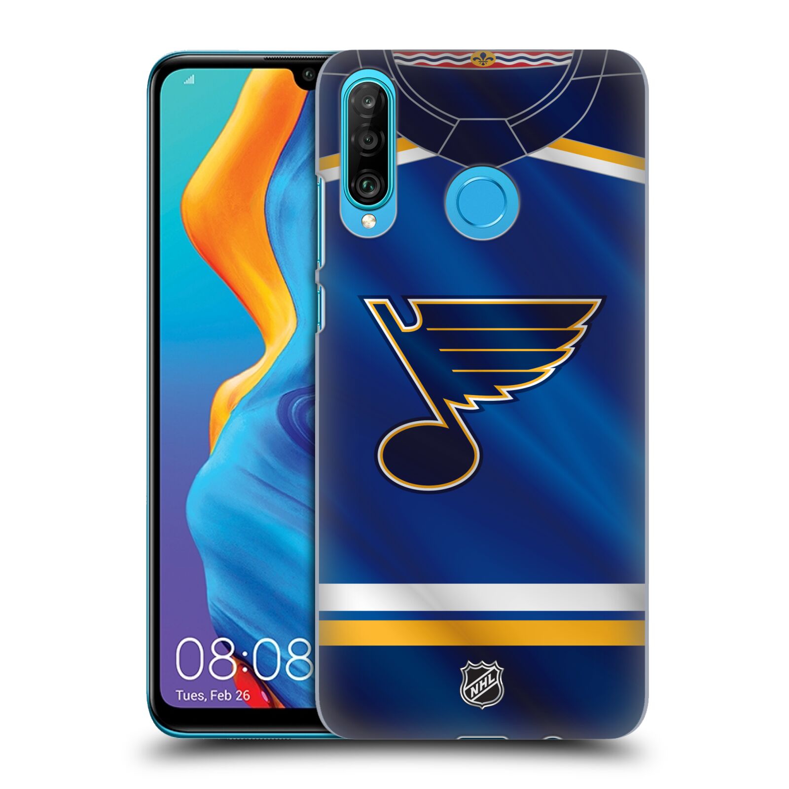Pouzdro na mobil Huawei P30 LITE - HEAD CASE - Hokej NHL - St. Louis Blues - Znak na dresu