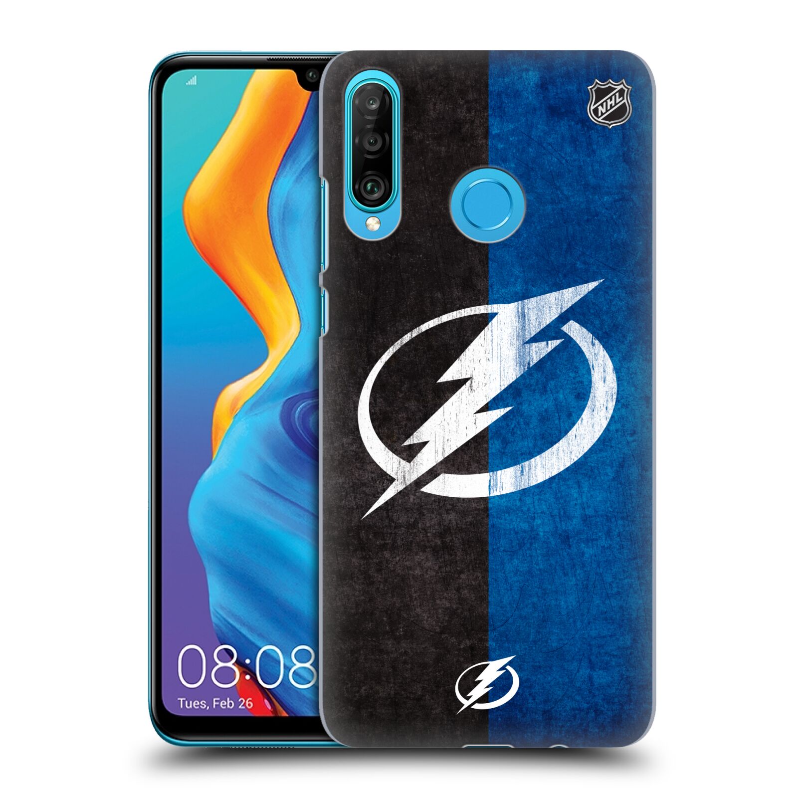 Pouzdro na mobil Huawei P30 LITE - HEAD CASE - Hokej NHL - Tampa Bay Lightning - Znak pruhy