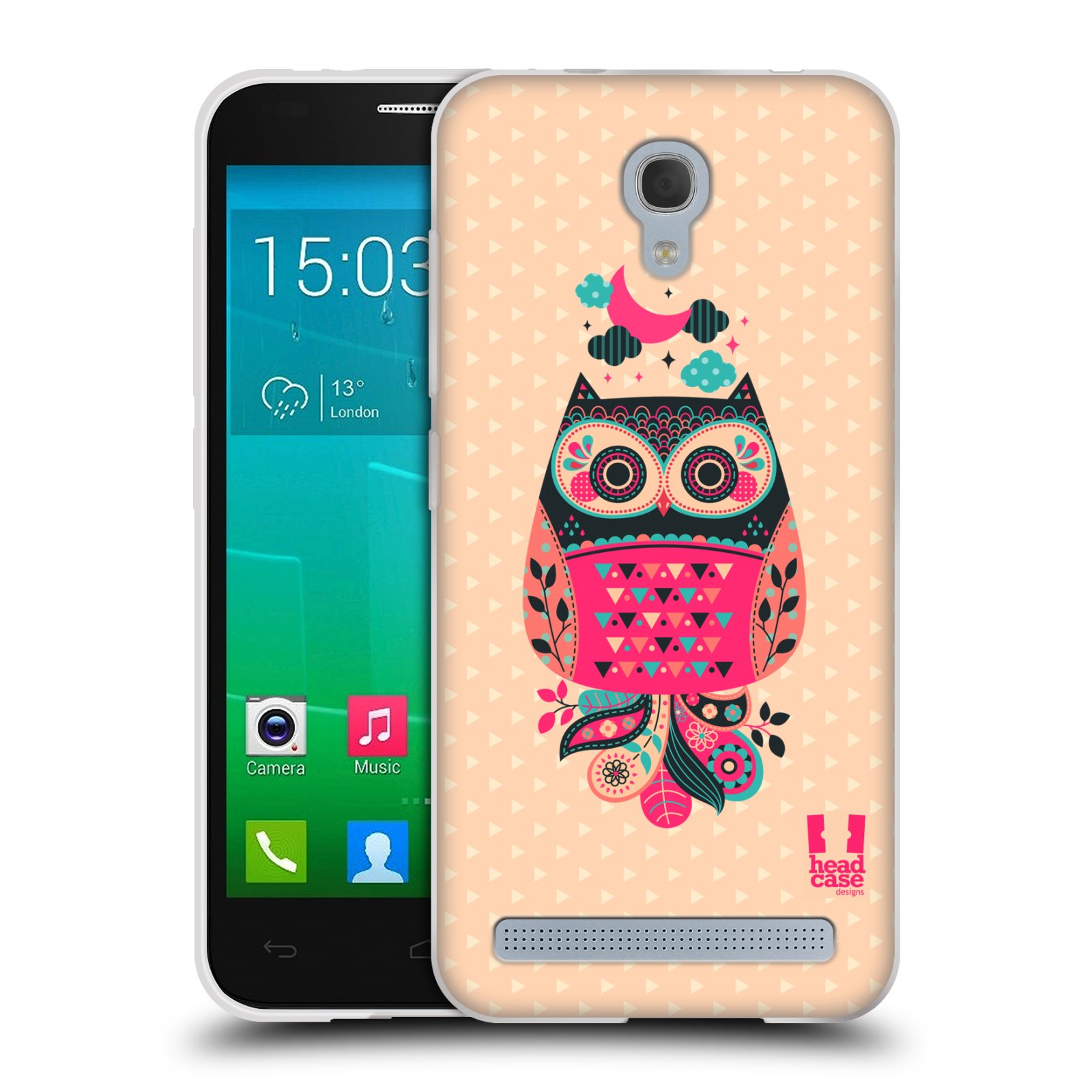 HEAD CASE silikonový obal na mobil Alcatel Idol 2 MINI S 6036Y vzor Stmívání sovička černá a korálová