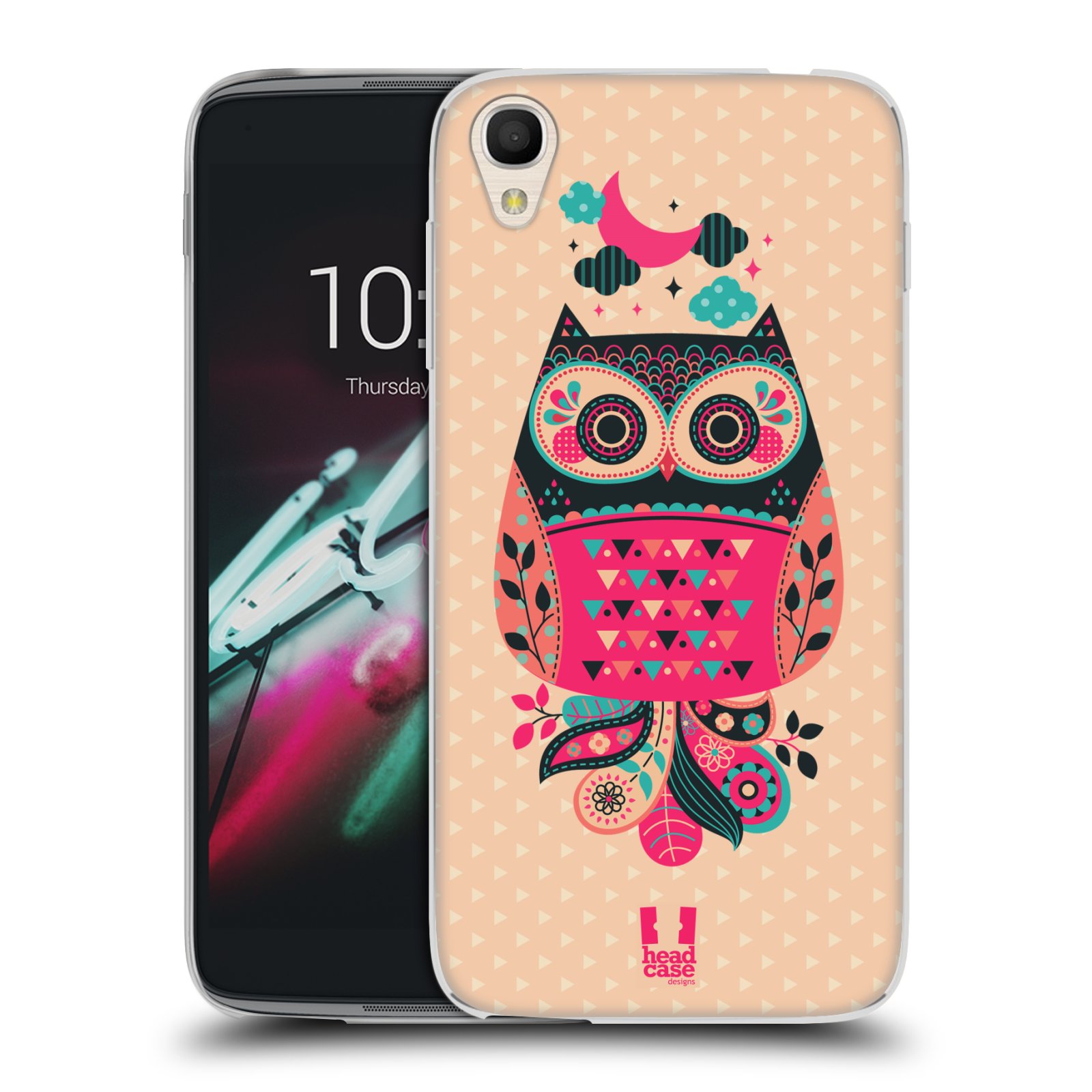 HEAD CASE silikonový obal na mobil Alcatel Idol 3 OT-6039Y (4.7) vzor Stmívání sovička černá a korálová
