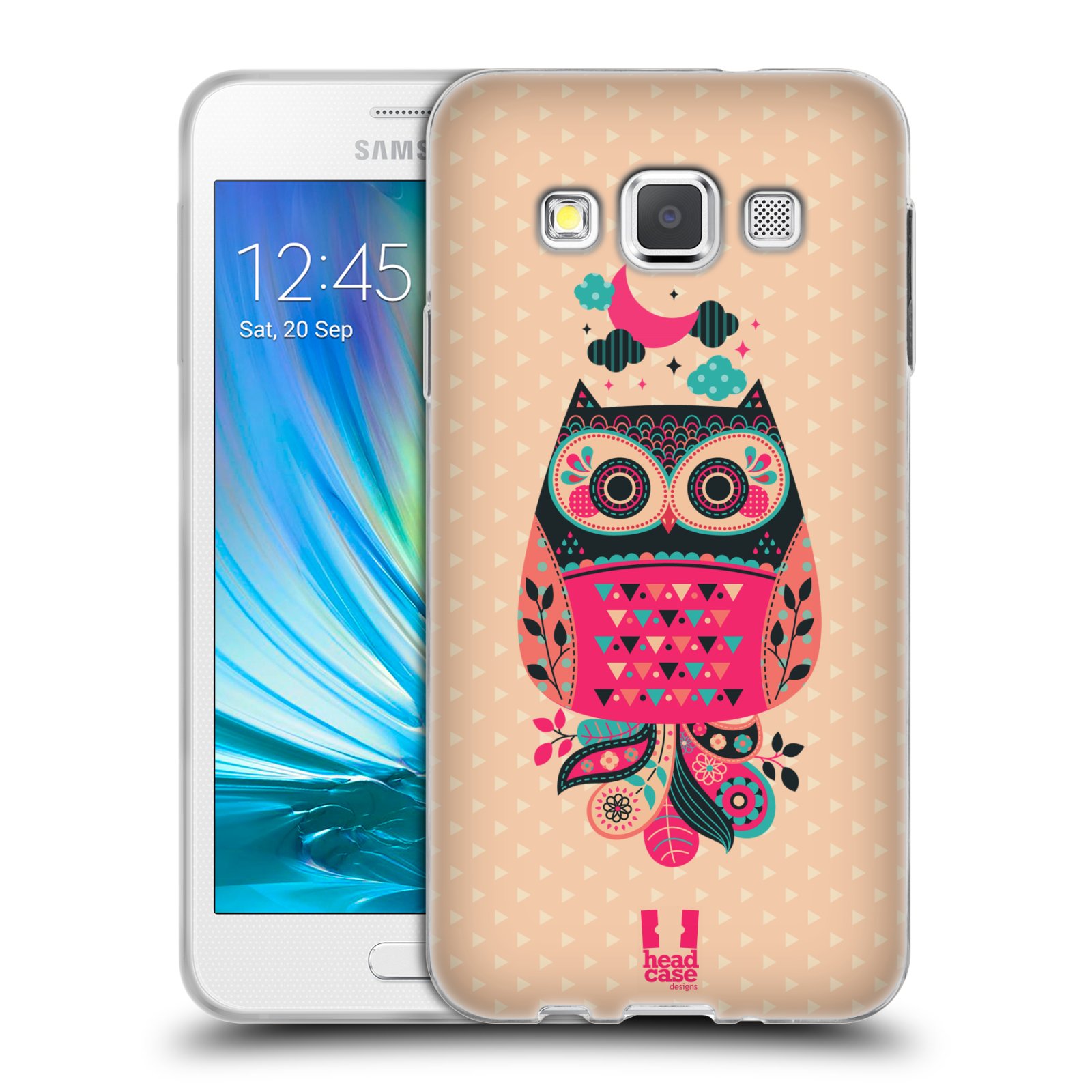 HEAD CASE silikonový obal na mobil Samsung Galaxy A3 vzor Stmívání sovička černá a korálová