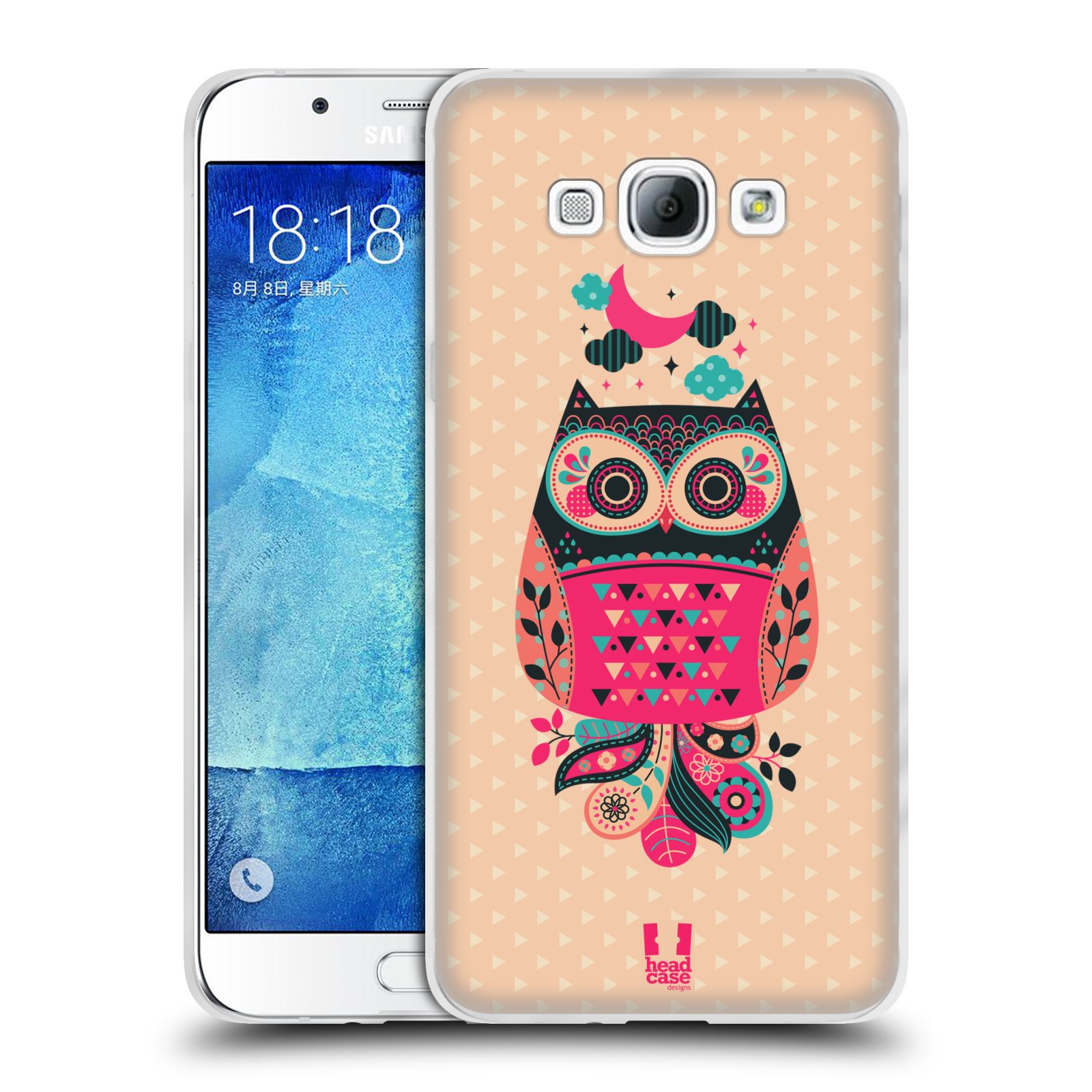 HEAD CASE silikonový obal na mobil Samsung Galaxy A8 vzor Stmívání sovička černá a korálová