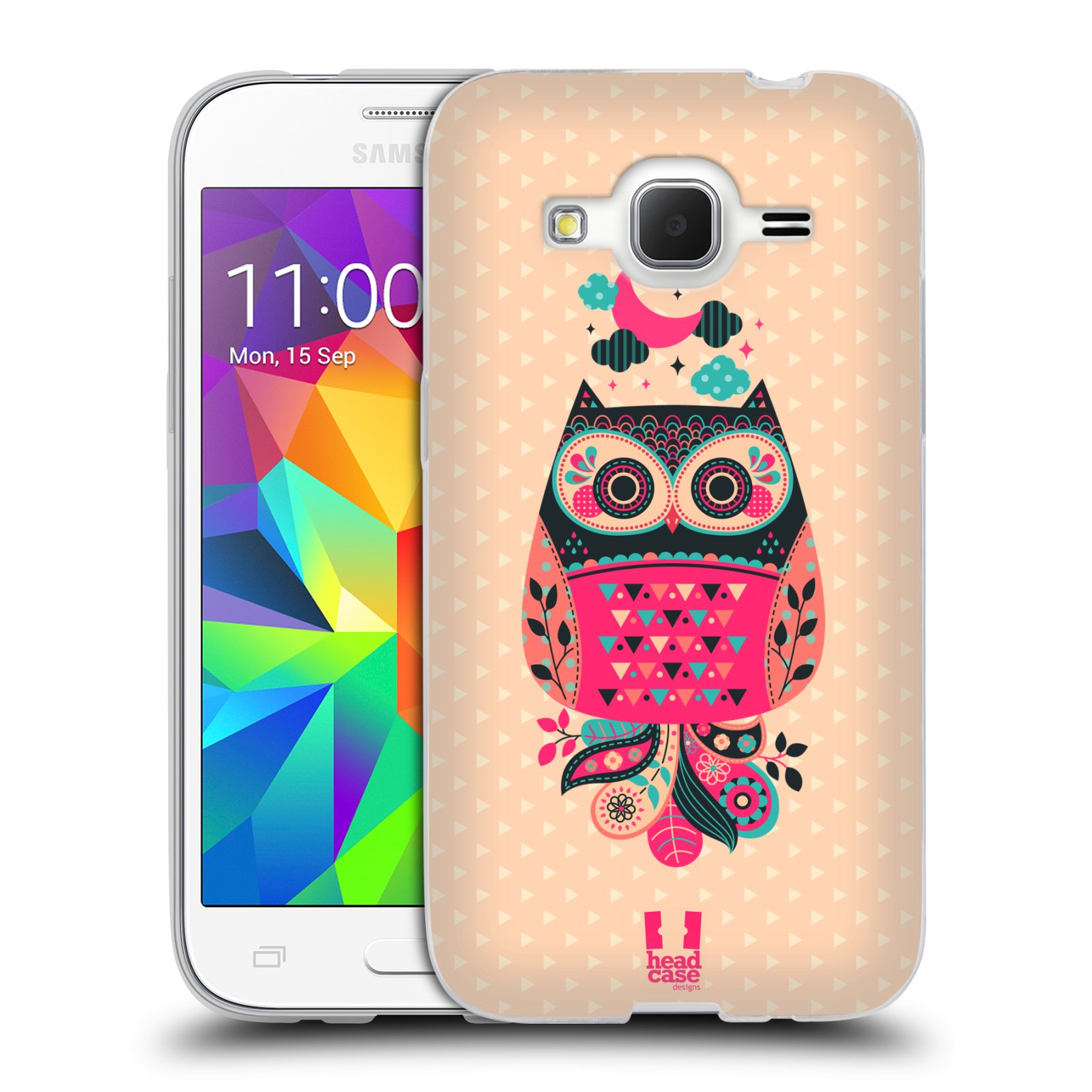 HEAD CASE silikonový obal na mobil Samsung Galaxy Core Prime (G360) vzor Stmívání sovička černá a korálová
