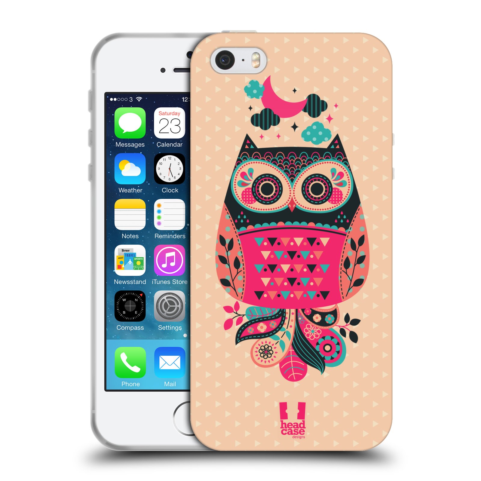 HEAD CASE silikonový obal na mobil Apple Iphone 5/5S vzor Stmívání sovička černá a korálová