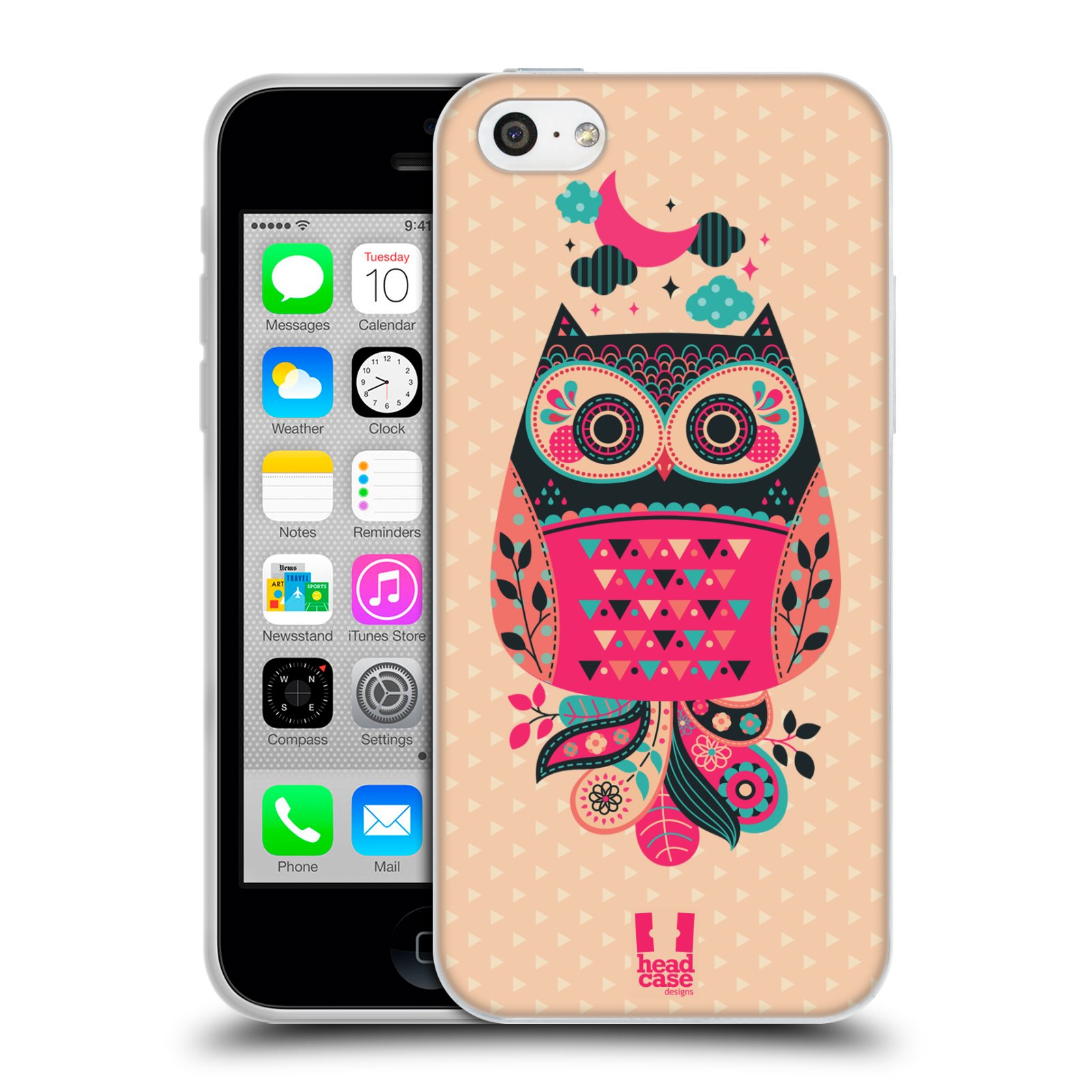 HEAD CASE silikonový obal na mobil Apple Iphone 5C vzor Stmívání sovička černá a korálová