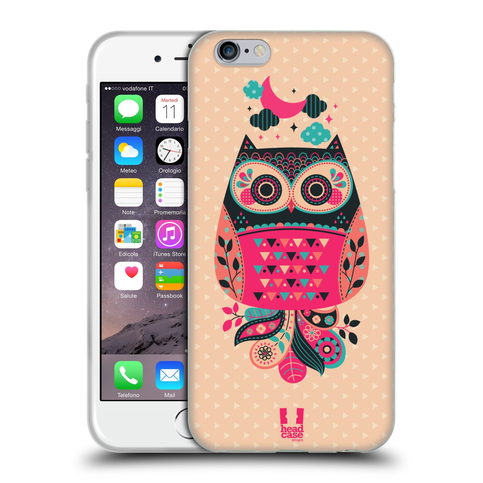 HEAD CASE silikonový obal na mobil Apple Iphone 6/6S vzor Stmívání sovička černá a korálová