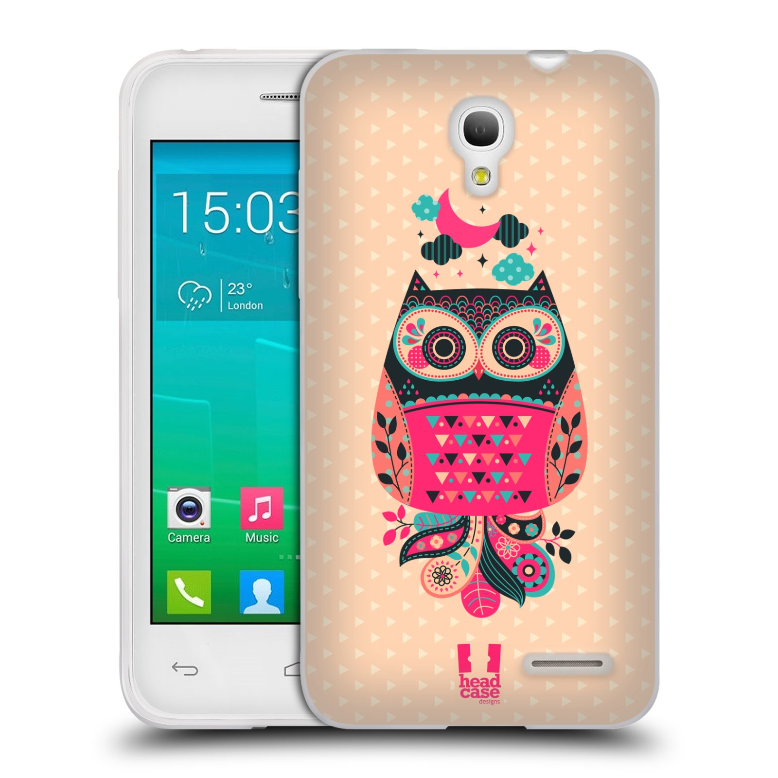 HEAD CASE silikonový obal na mobil Alcatel POP S3 OT-5050Y vzor Stmívání sovička černá a korálová