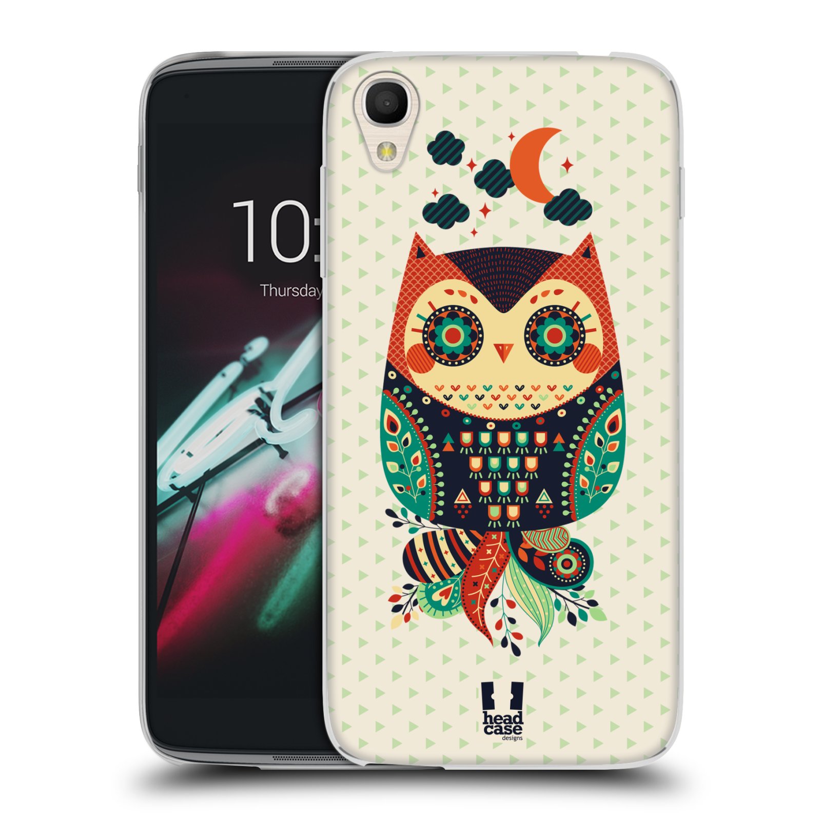 HEAD CASE silikonový obal na mobil Alcatel Idol 3 OT-6039Y (4.7) vzor Stmívání sovička oranžová a zelená
