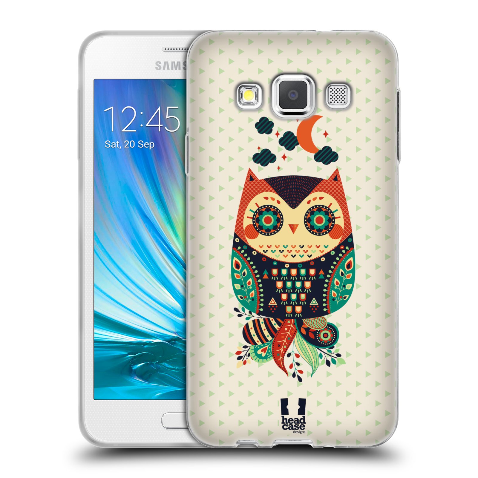 HEAD CASE silikonový obal na mobil Samsung Galaxy A3 vzor Stmívání sovička oranžová a zelená