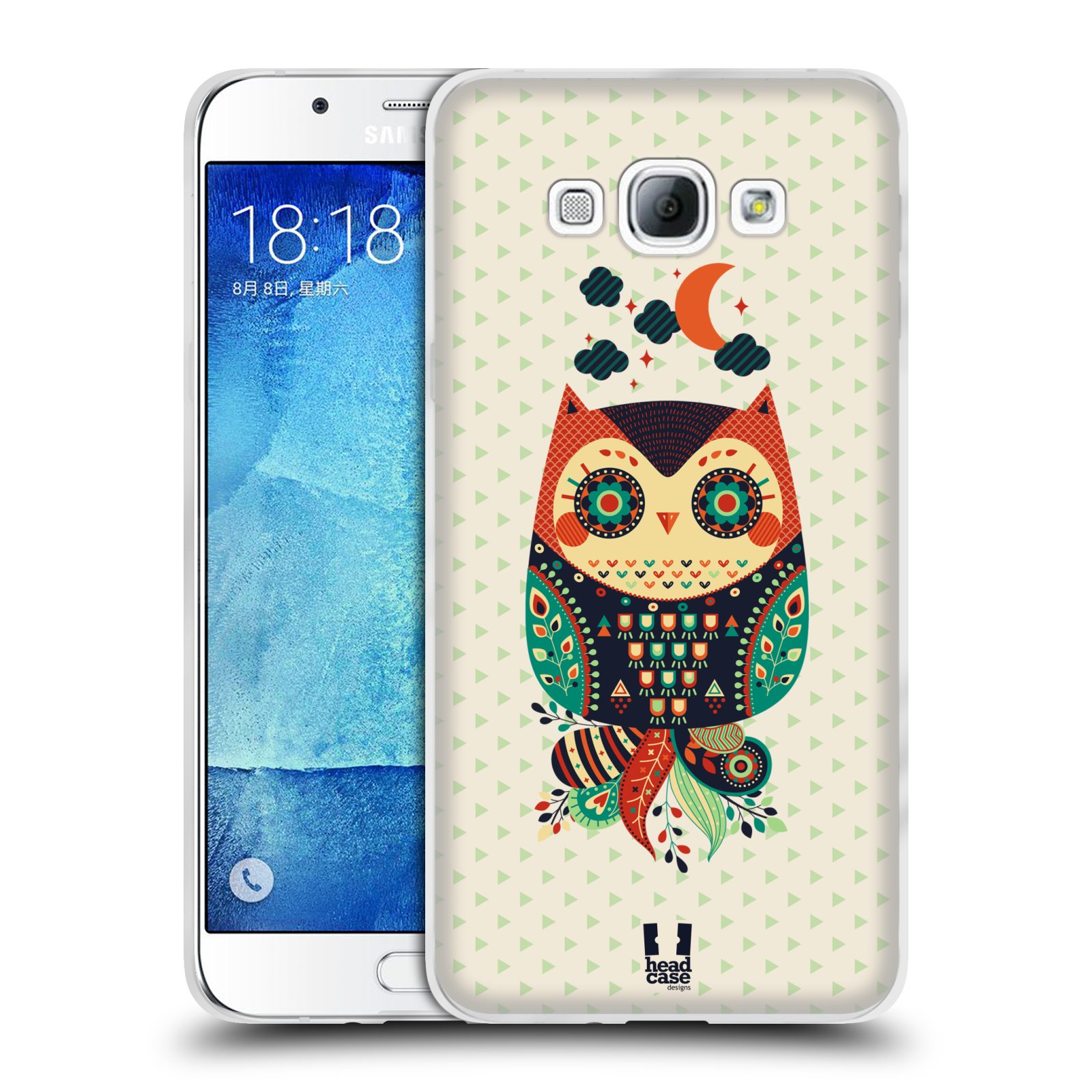 HEAD CASE silikonový obal na mobil Samsung Galaxy A8 vzor Stmívání sovička oranžová a zelená