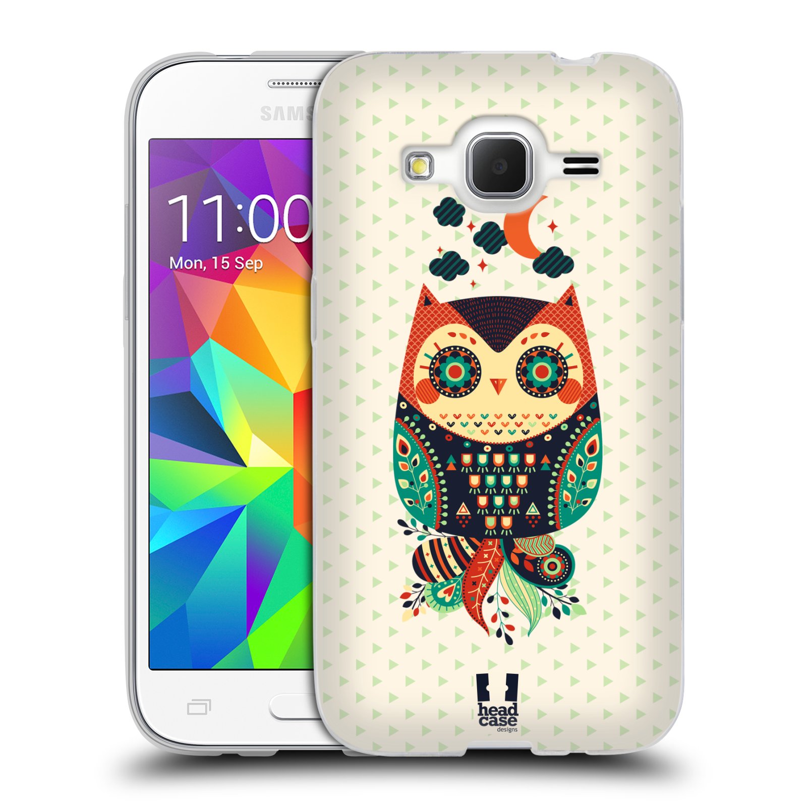 HEAD CASE silikonový obal na mobil Samsung Galaxy Core Prime (G360) vzor Stmívání sovička oranžová a zelená