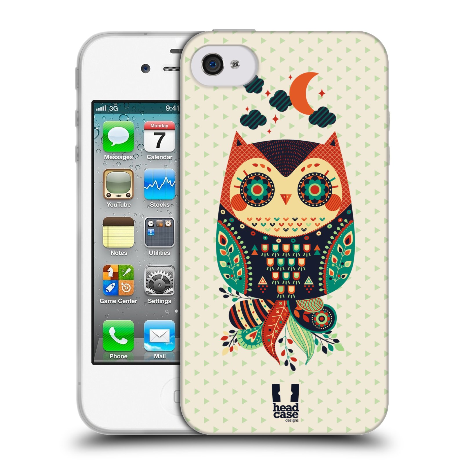 HEAD CASE silikonový obal na mobil Apple Iphone 4/4S vzor Stmívání sovička oranžová a zelená