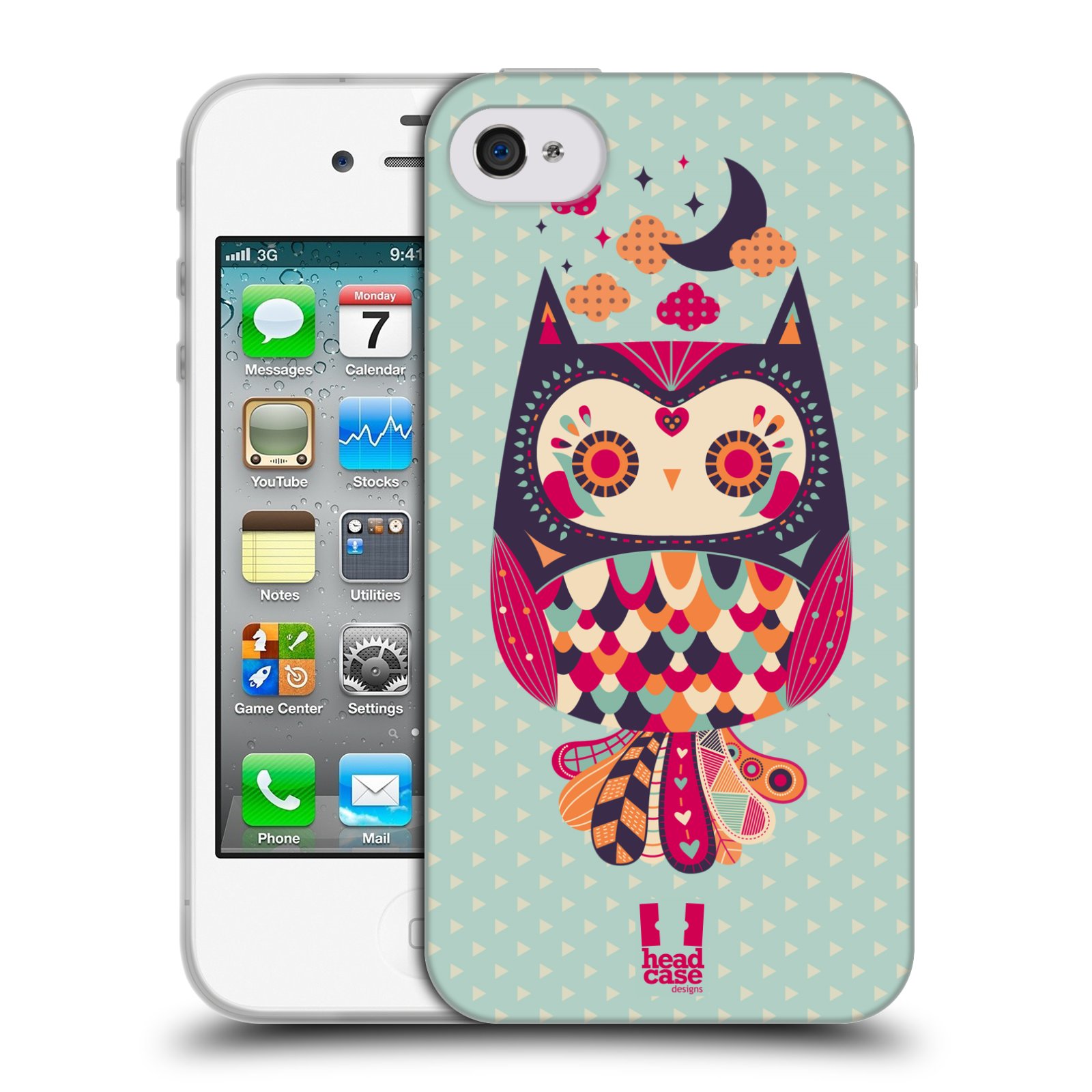 HEAD CASE silikonový obal na mobil Apple Iphone 4/4S vzor Stmívání sovička růžová a fialová