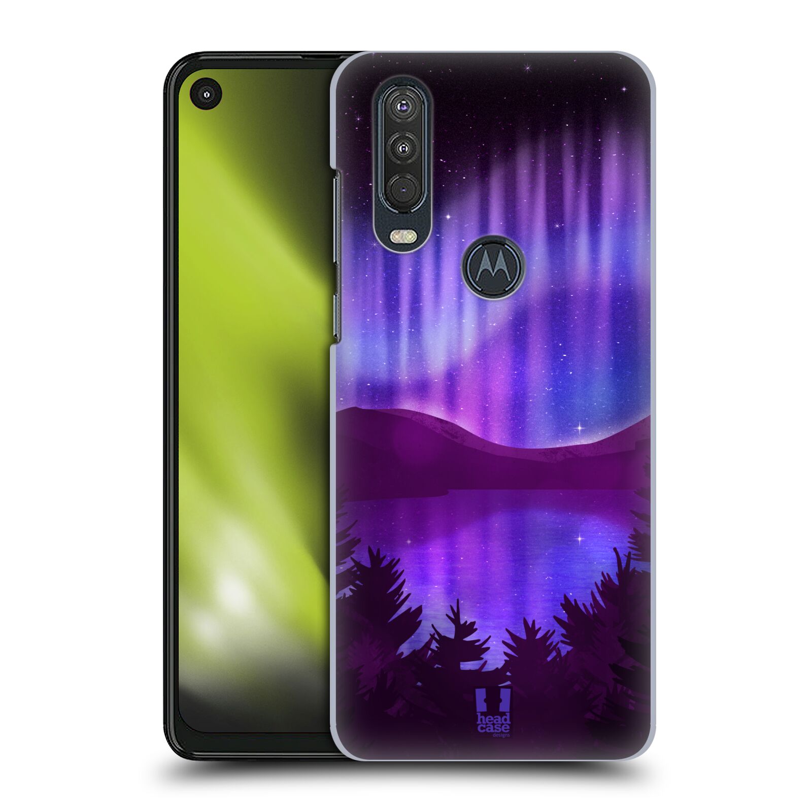 Zadní obal pro mobil Motorola One Action - HEAD CASE - Polární záře jezero, hory, les