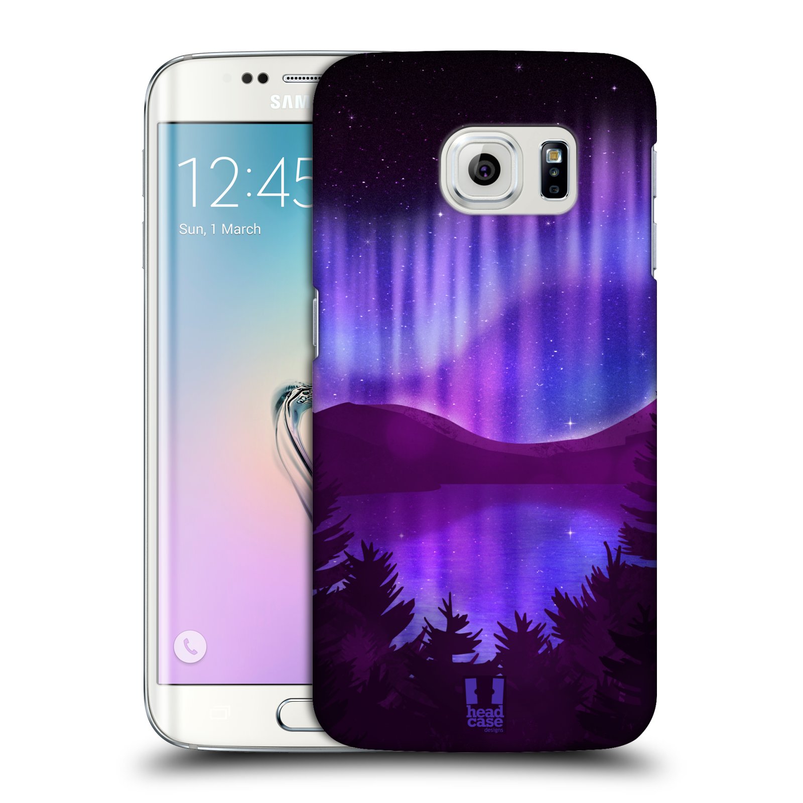Zadní obal pro mobil Samsung Galaxy S6 EDGE - HEAD CASE - Polární záře jezero, hory, les