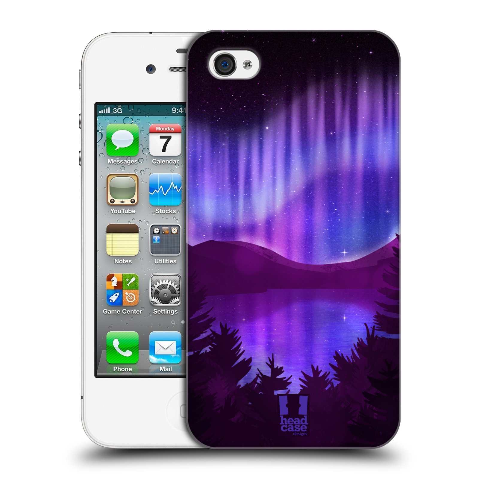 Zadní obal pro mobil Apple Iphone 4/4S - HEAD CASE - Polární záře jezero, hory, les