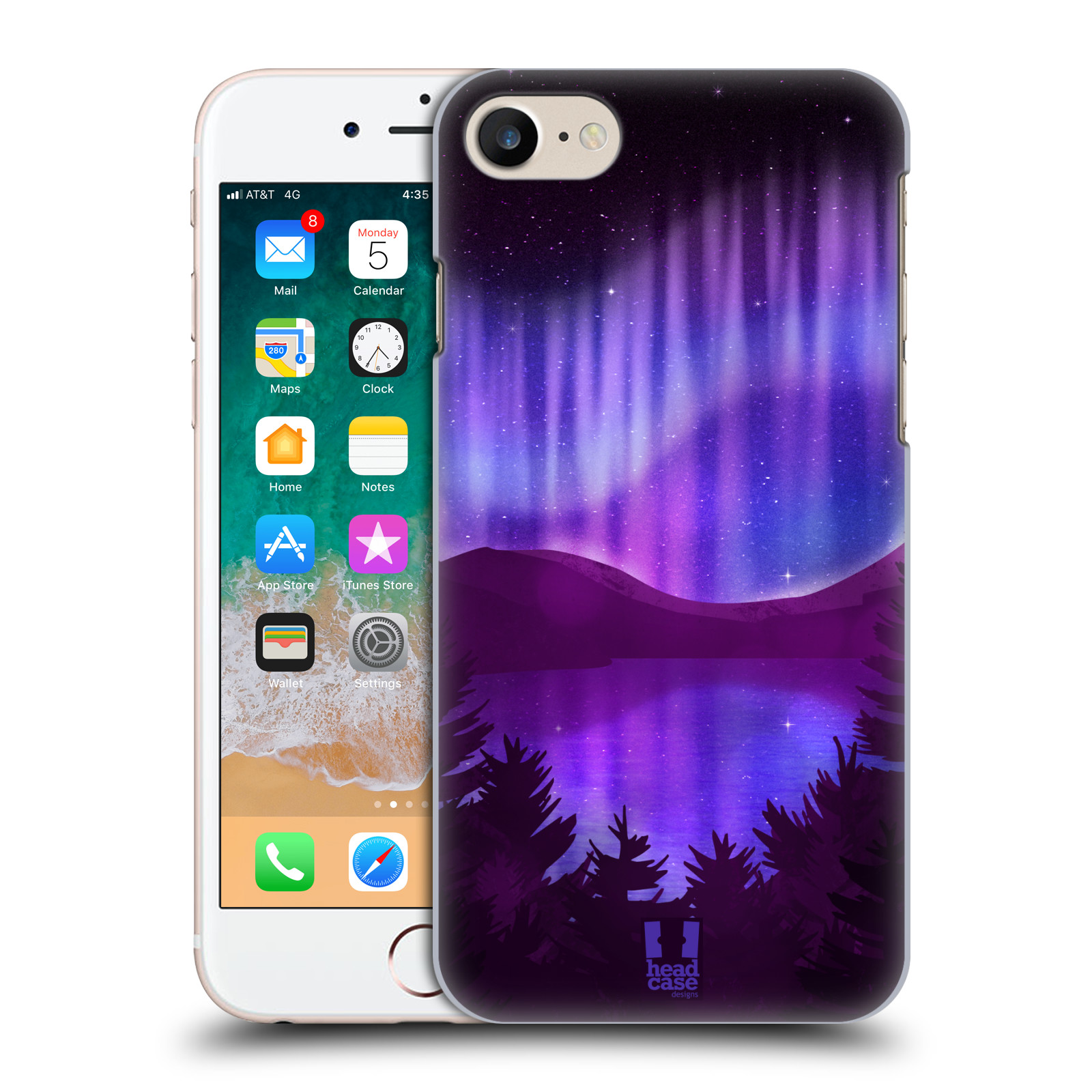Zadní obal pro mobil Apple Iphone 7/8/SE2020 - HEAD CASE - Polární záře jezero, hory, les
