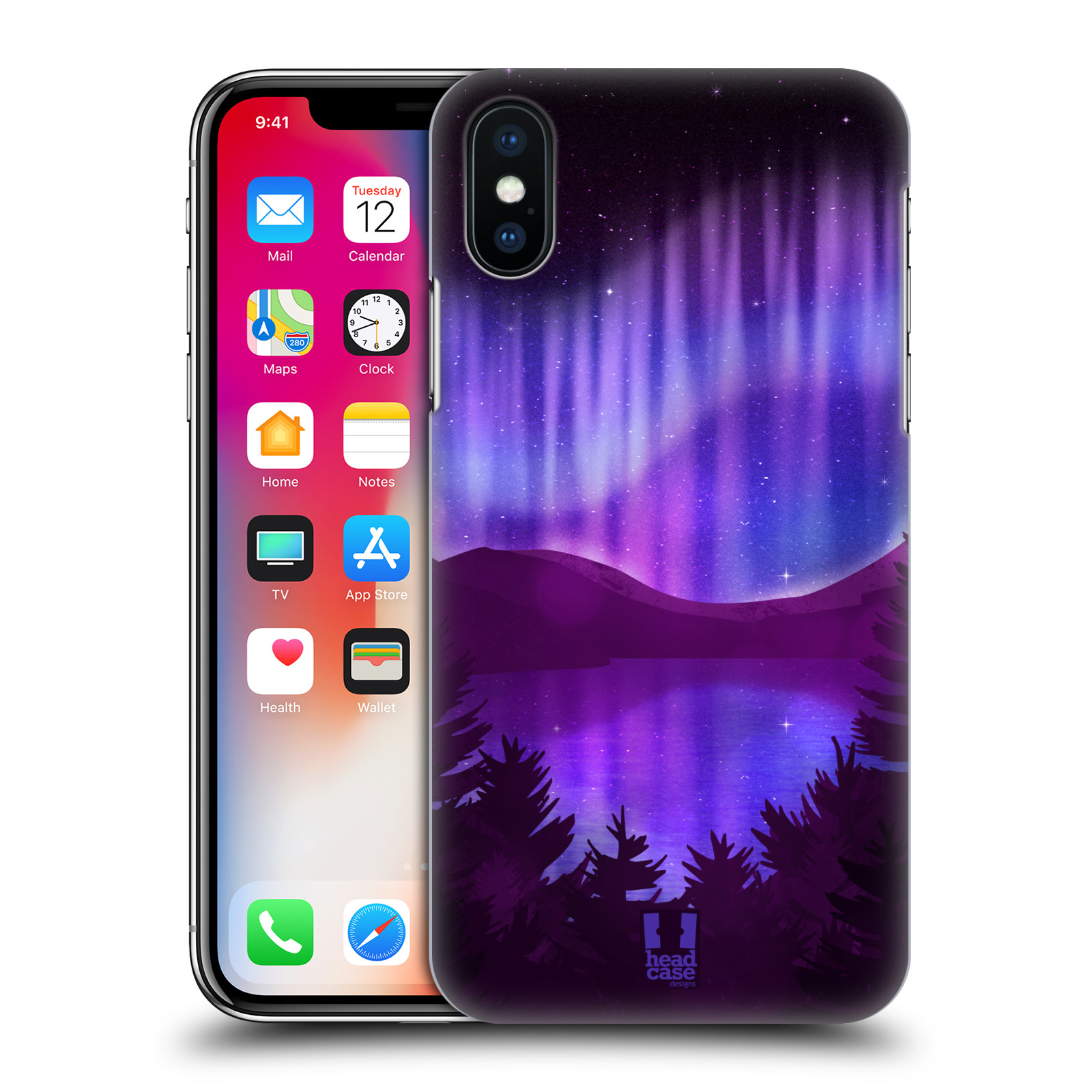 Zadní obal pro mobil Apple Iphone X / XS - HEAD CASE - Polární záře jezero, hory, les