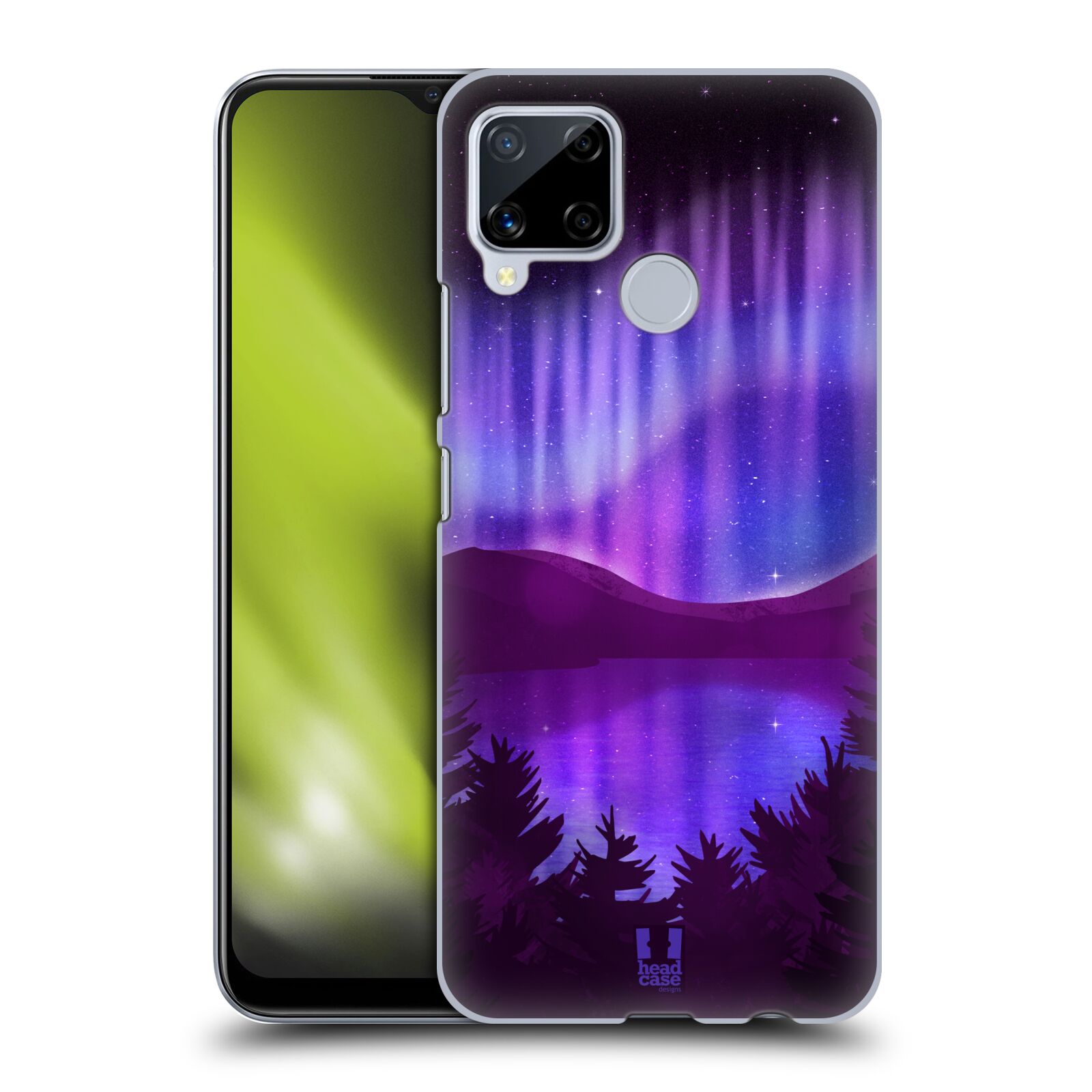 Zadní obal pro mobil Realme C15 - HEAD CASE - Polární záře jezero, hory, les
