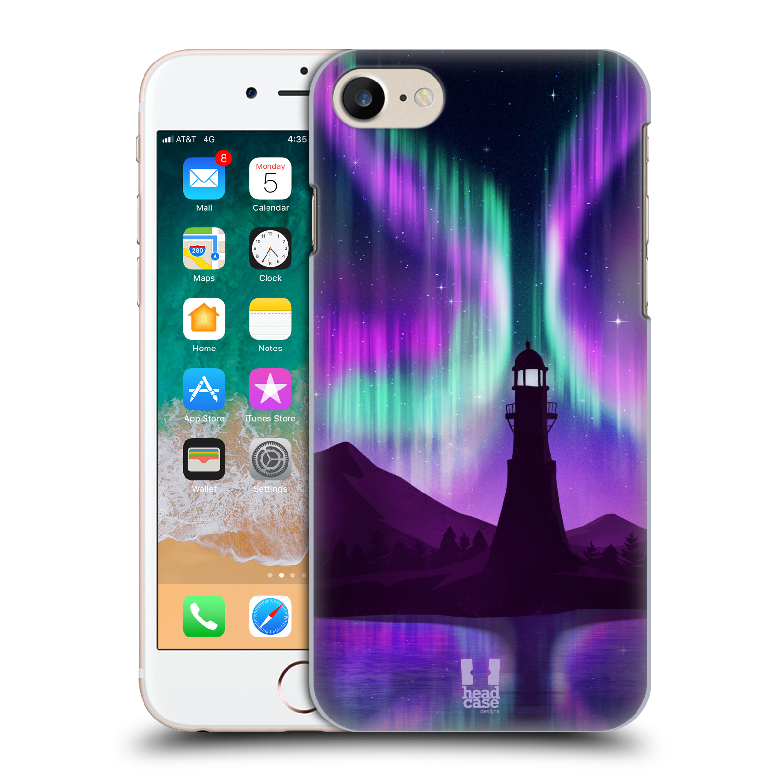 HEAD CASE plastový obal na mobil Apple Iphone 7 vzor Severní polární záře FIALOVÁ MAJÁK