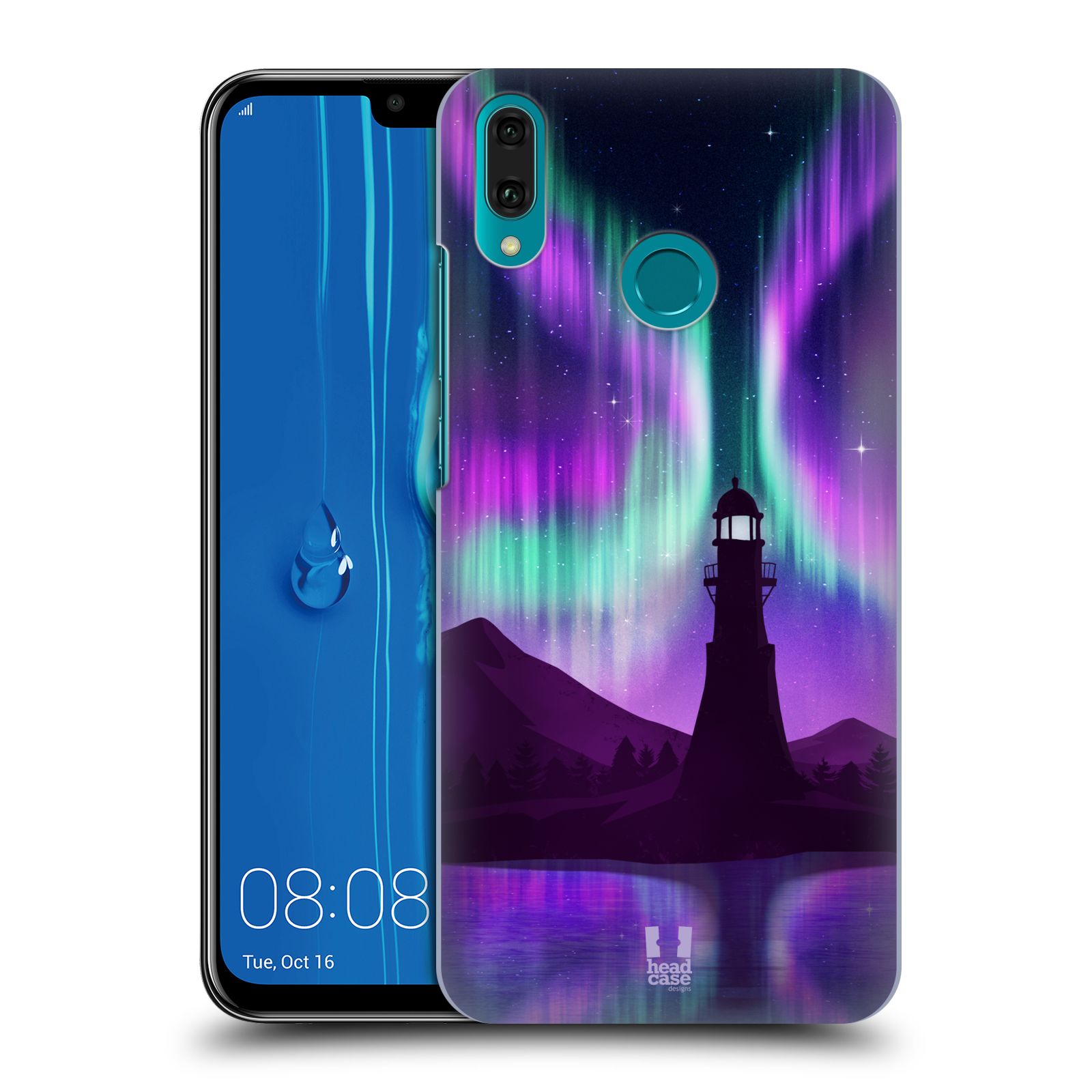 Pouzdro na mobil Huawei Y9 2019 - HEAD CASE - vzor Severní polární záře FIALOVÁ MAJÁK