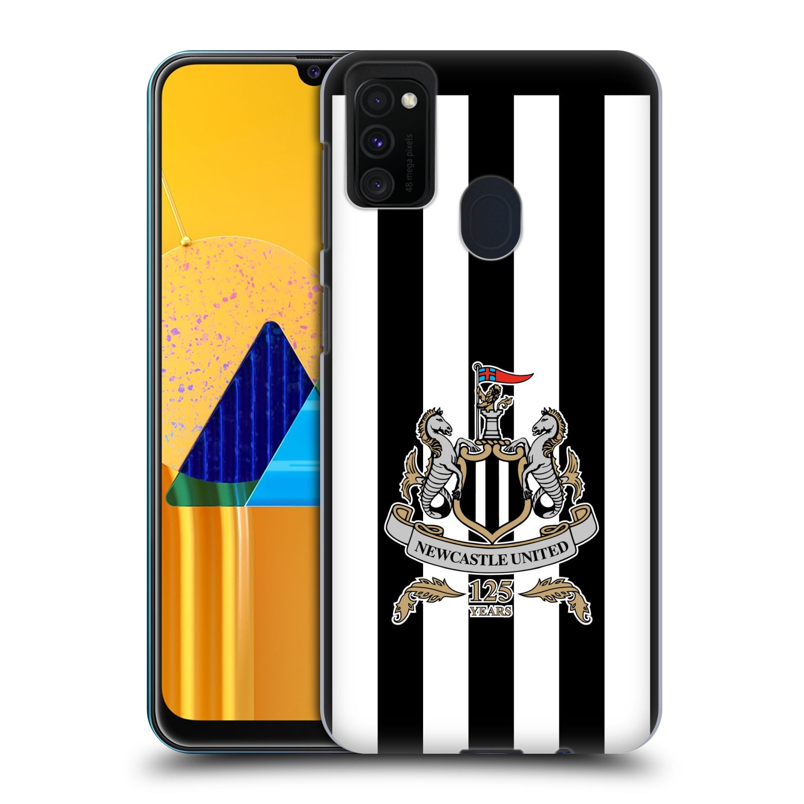 Zadní kryt na mobil Samsung Galaxy M21 Fotbalový klub Newcastle United FC pruhovaný vzor velký znak