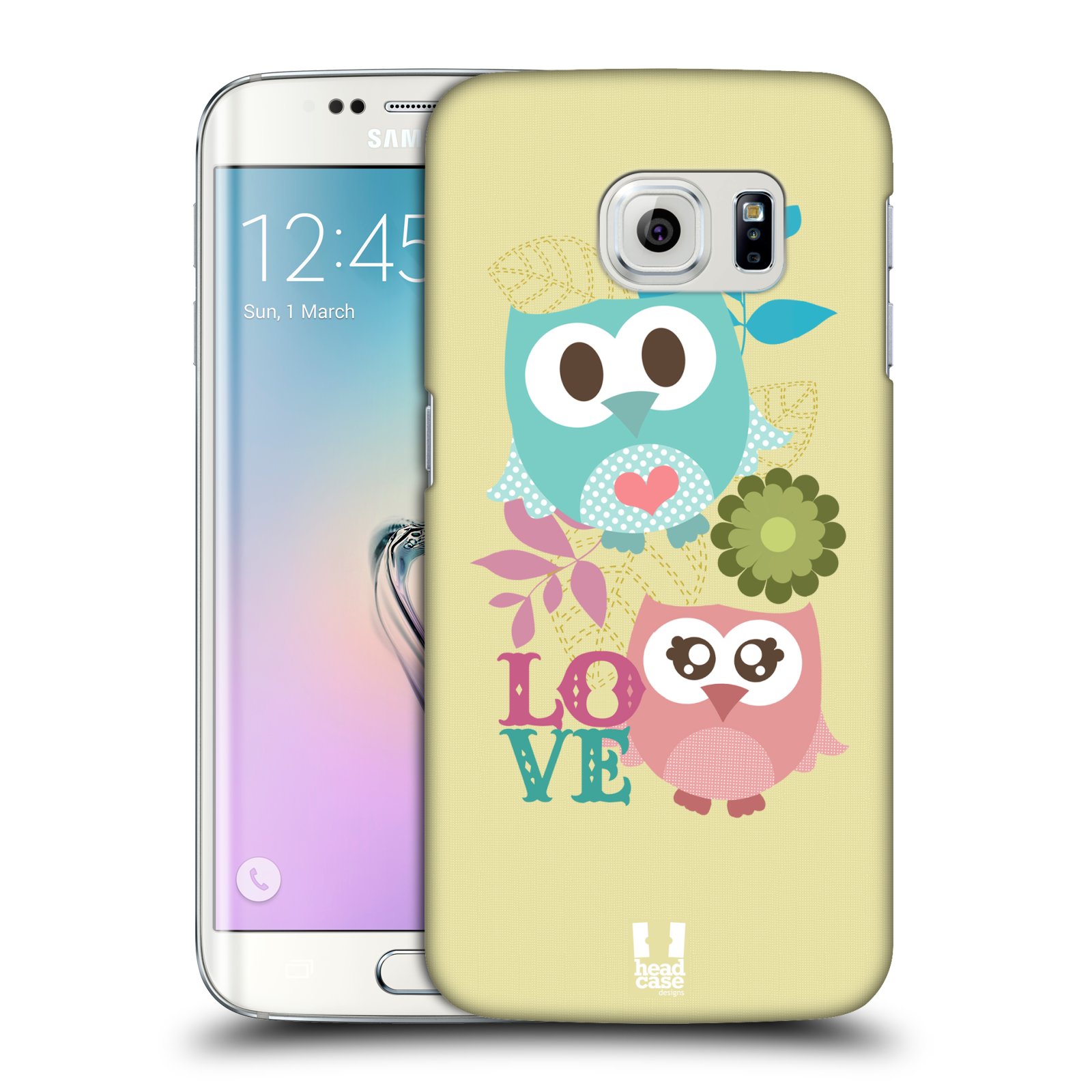 HEAD CASE plastový obal na mobil SAMSUNG Galaxy S6 EDGE (G9250, G925, G925F) vzor Roztomilá sovička růžová a modrá LÁSKA/LOVE