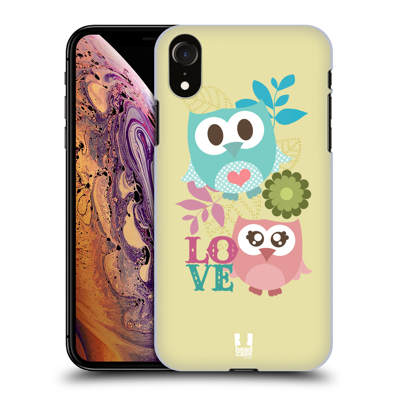 HEAD CASE plastový obal na mobil Apple Iphone XR vzor Roztomilá sovička růžová a modrá LÁSKA/LOVE