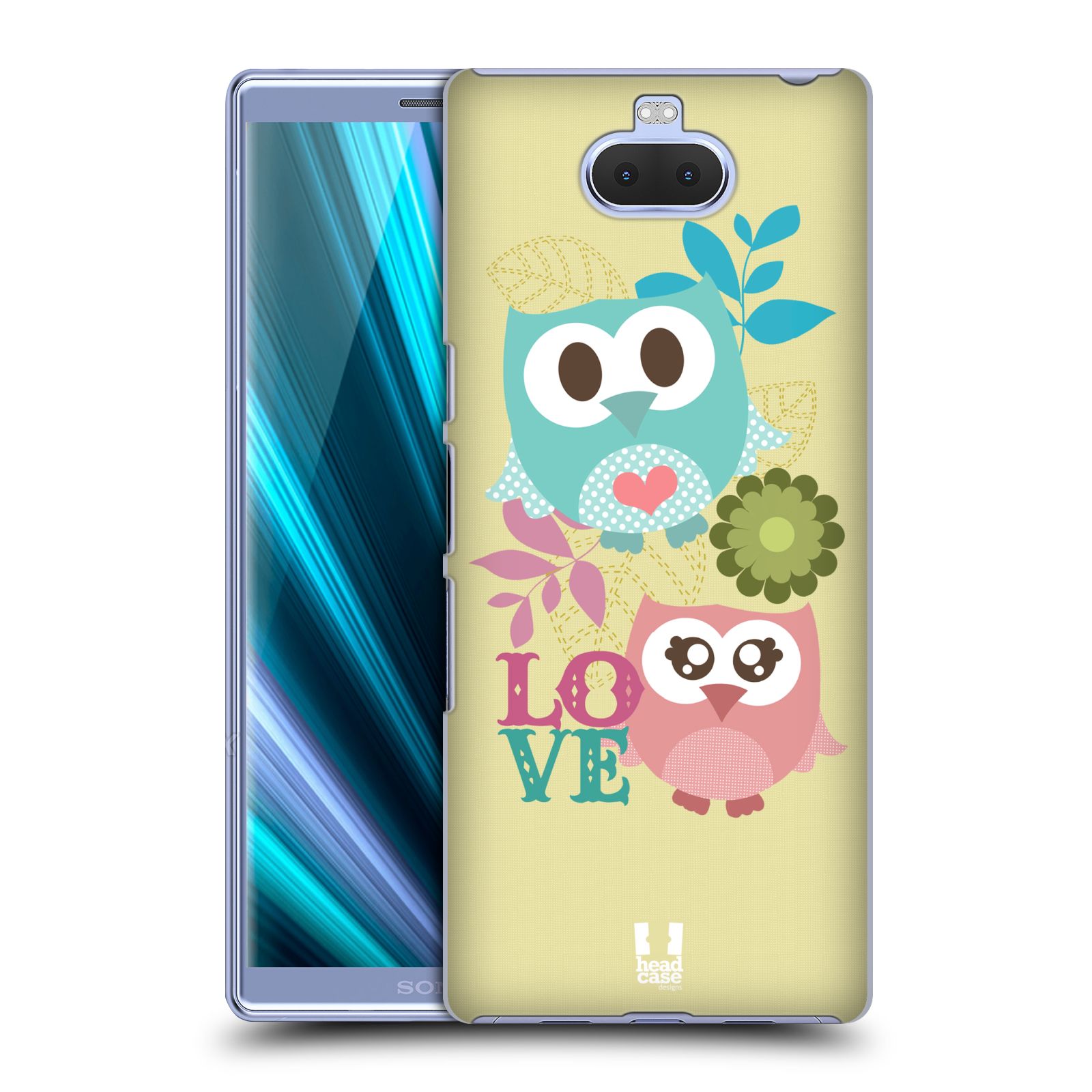Pouzdro na mobil Sony Xperia 10 - Head Case - vzor Roztomilá sovička růžová a modrá LÁSKA/LOVE
