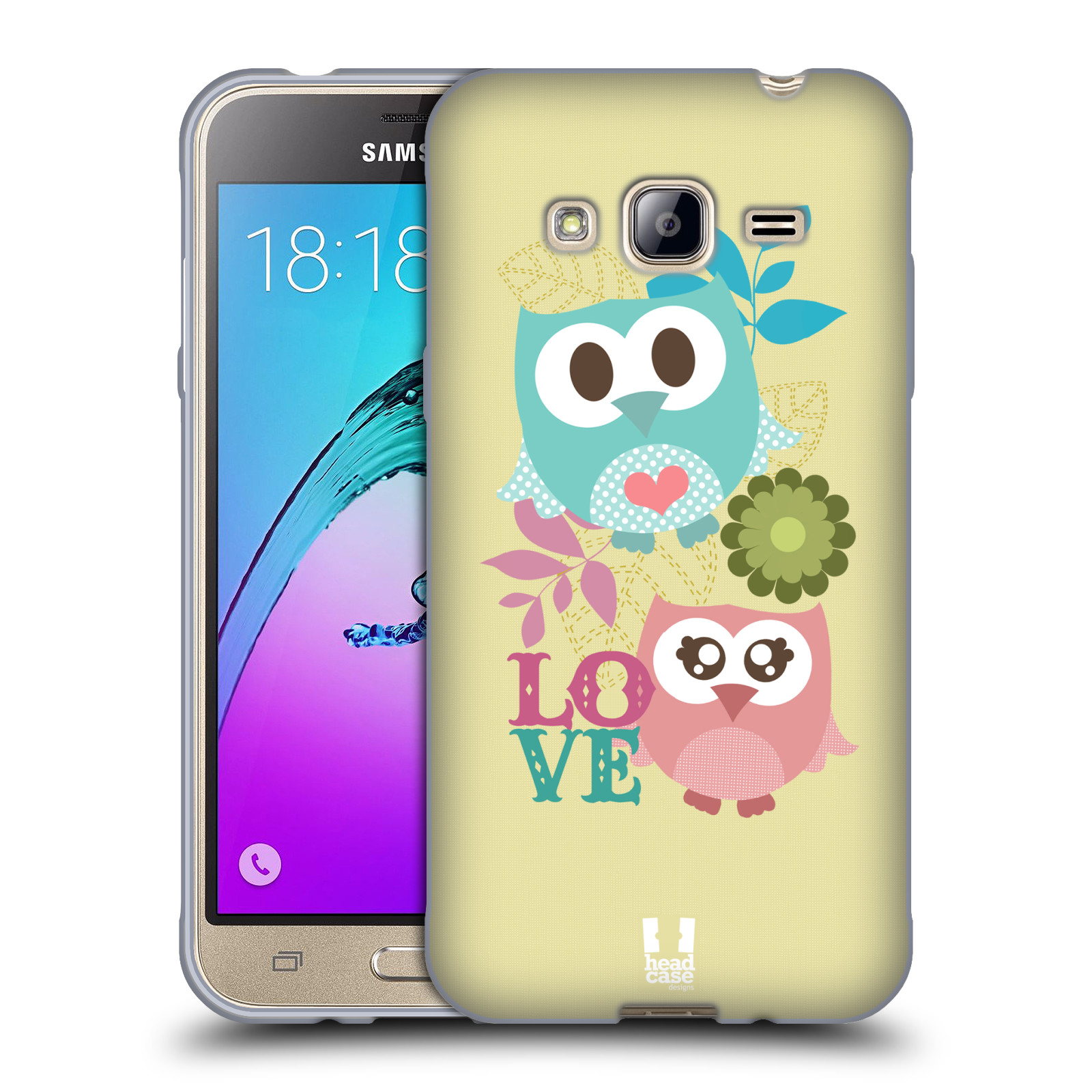 HEAD CASE silikonový obal na mobil Samsung Galaxy J3, J3 2016 vzor Roztomilá sovička růžová a modrá LÁSKA/LOVE