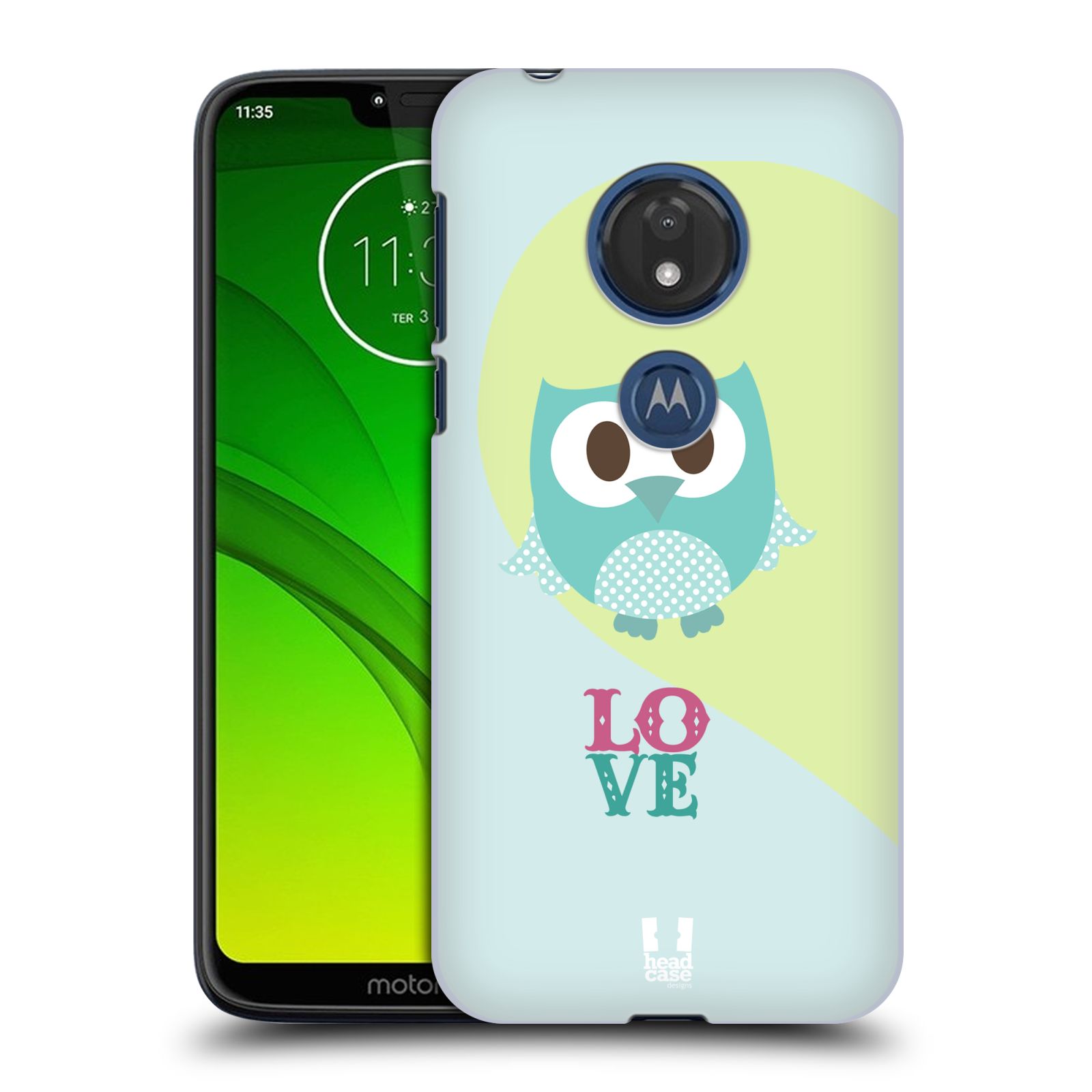 Pouzdro na mobil Motorola Moto G7 Play vzor Roztomilá sovička modrá LOVE/LÁSKA