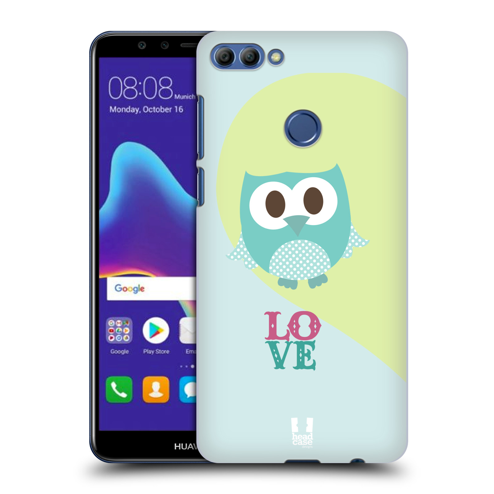 HEAD CASE plastový obal na mobil Huawei Y9 2018 vzor Roztomilá sovička modrá LOVE/LÁSKA