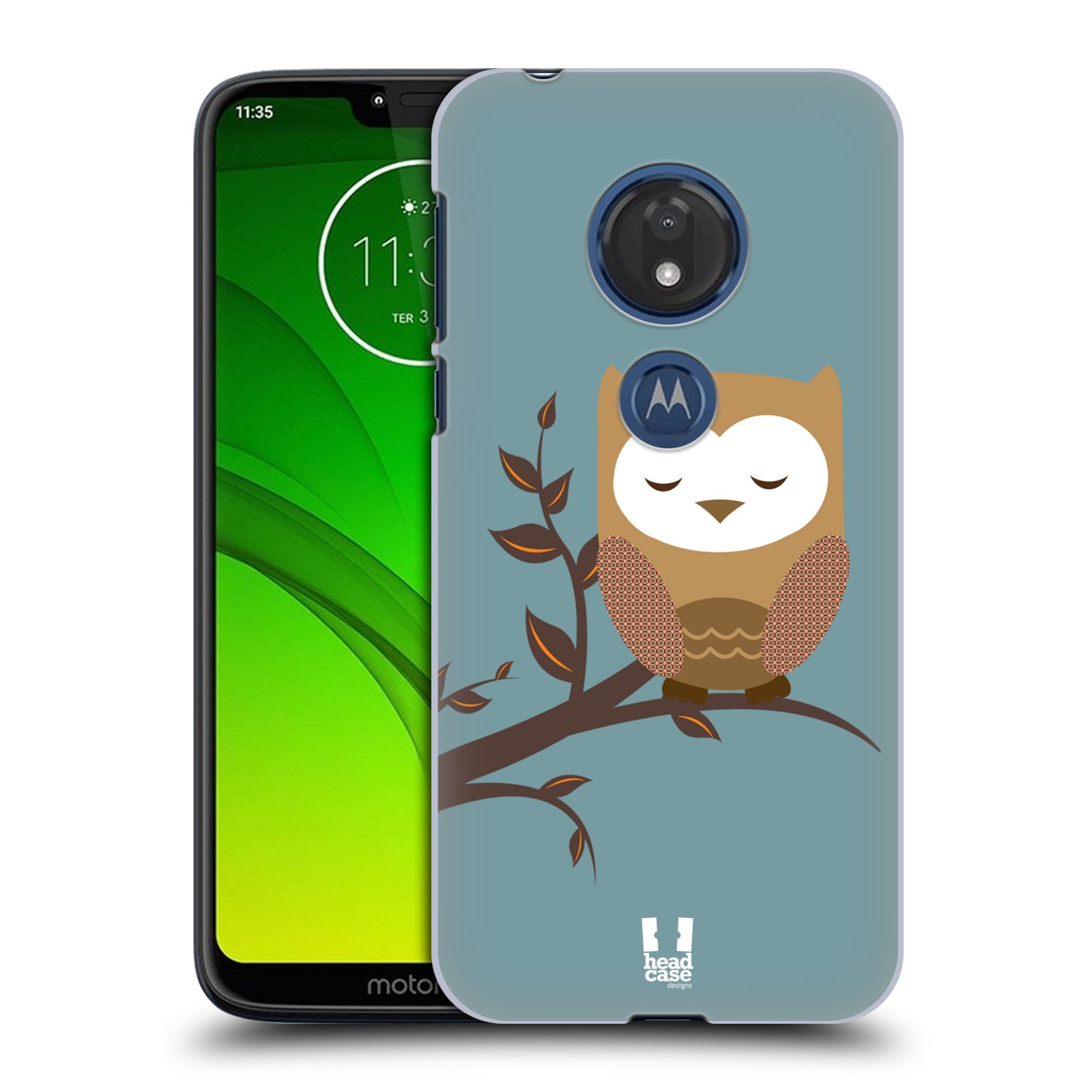 Pouzdro na mobil Motorola Moto G7 Play vzor Roztomilá sovička spící sovička na větvi