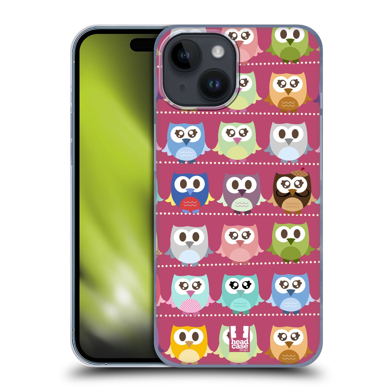 Plastový obal HEAD CASE na mobil Apple Iphone 15 vzor Roztomilá sovička růžové sovičky