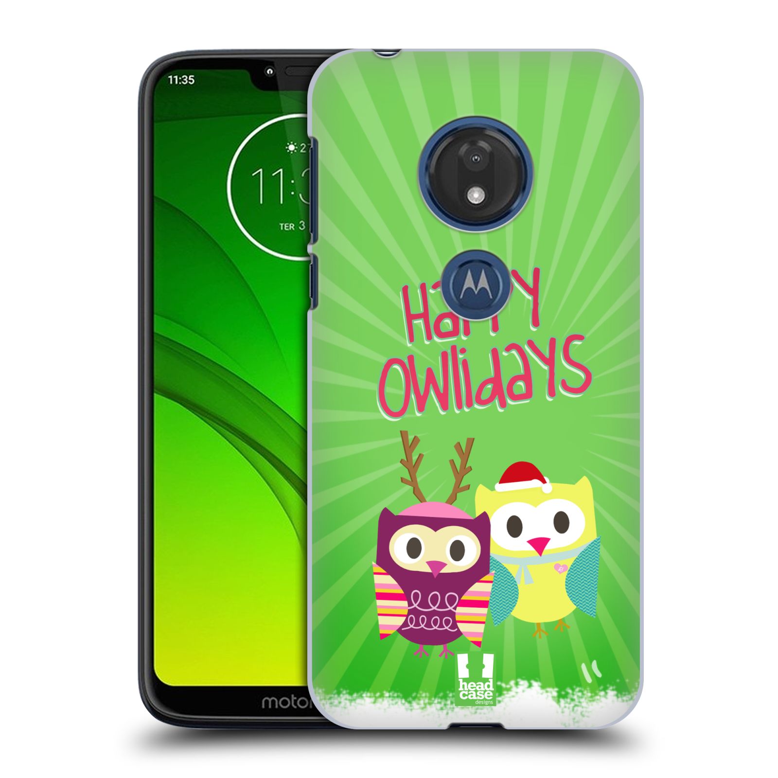 Pouzdro na mobil Motorola Moto G7 Play vzor Zimní sovičky zelená