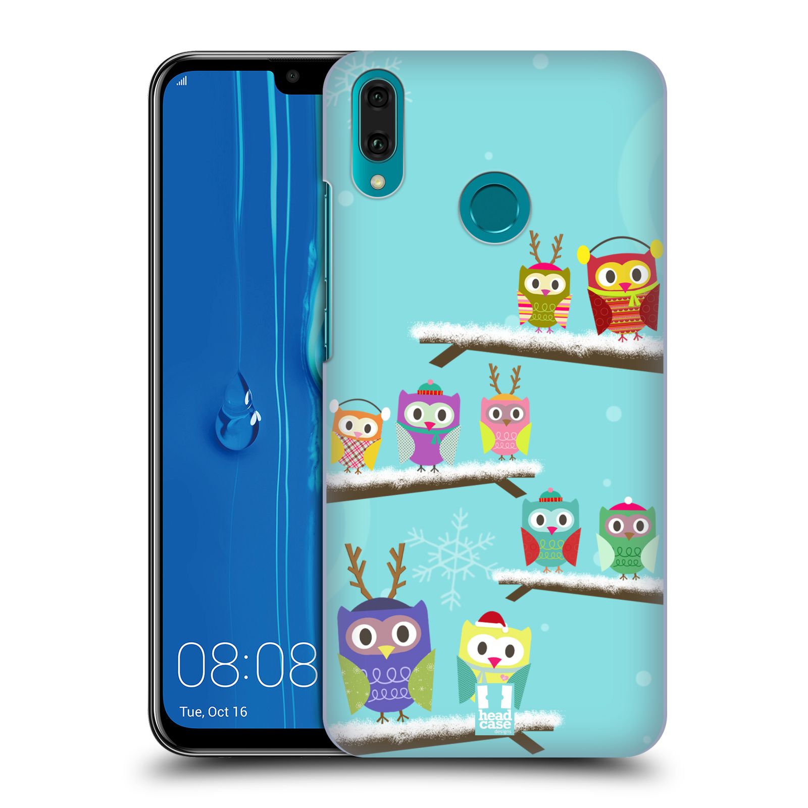 Pouzdro na mobil Huawei Y9 2019 - HEAD CASE - vzor Zimní sovičky modrá