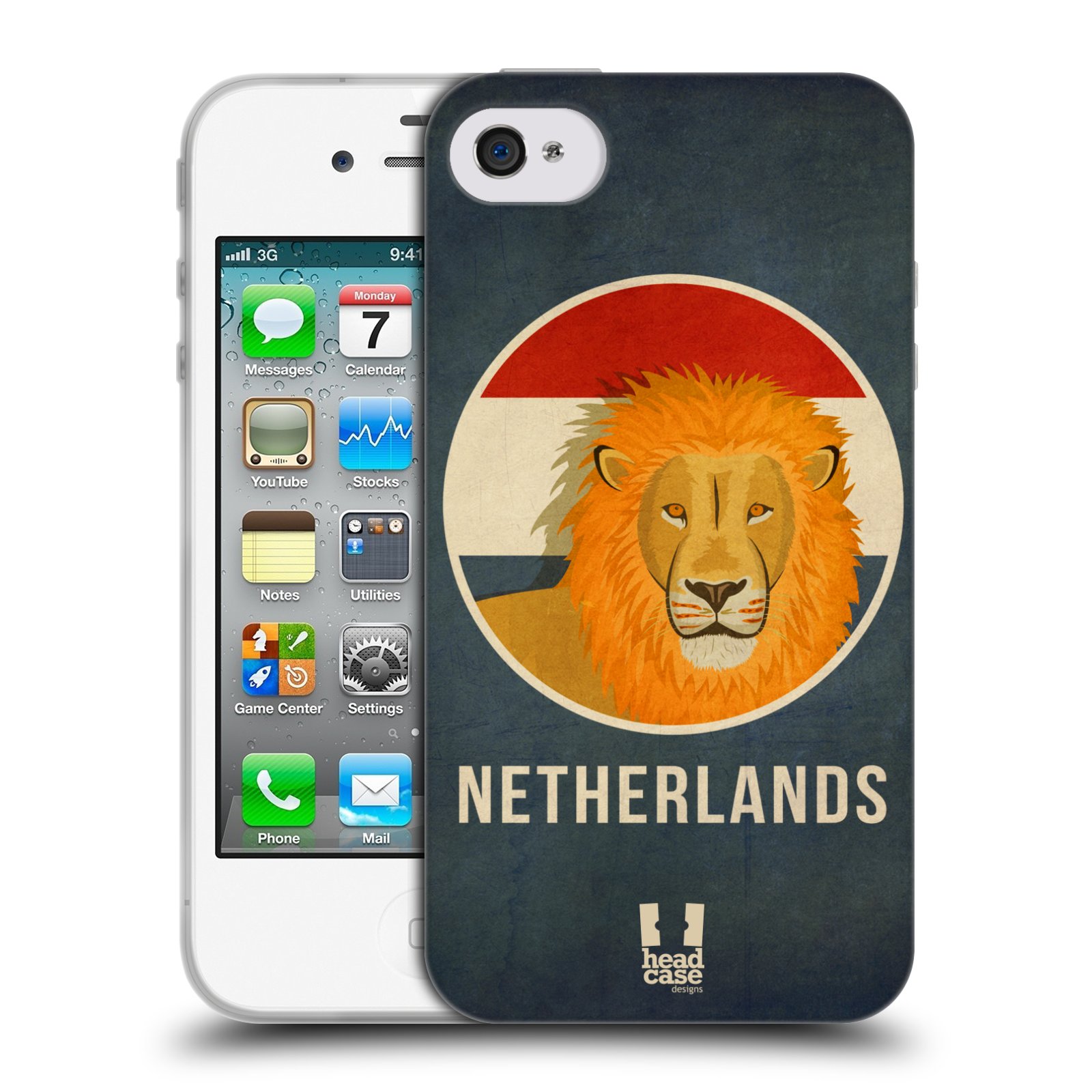 HEAD CASE silikonový obal na mobil Apple Iphone 4/4S vzor Patriotismus zvíře symbol HOLANDSKO LEV
