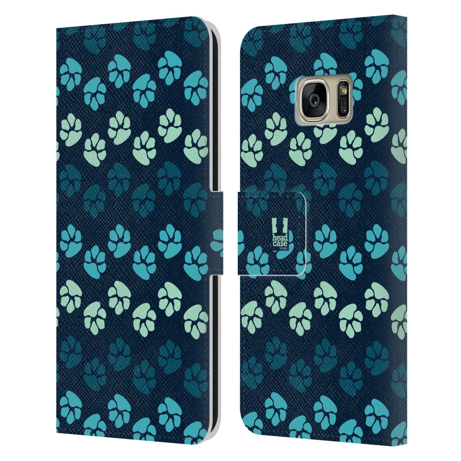 HEAD CASE Flipové pouzdro pro mobil Samsung Galaxy S7 (G9300) Pejsek ťapky modrá barva