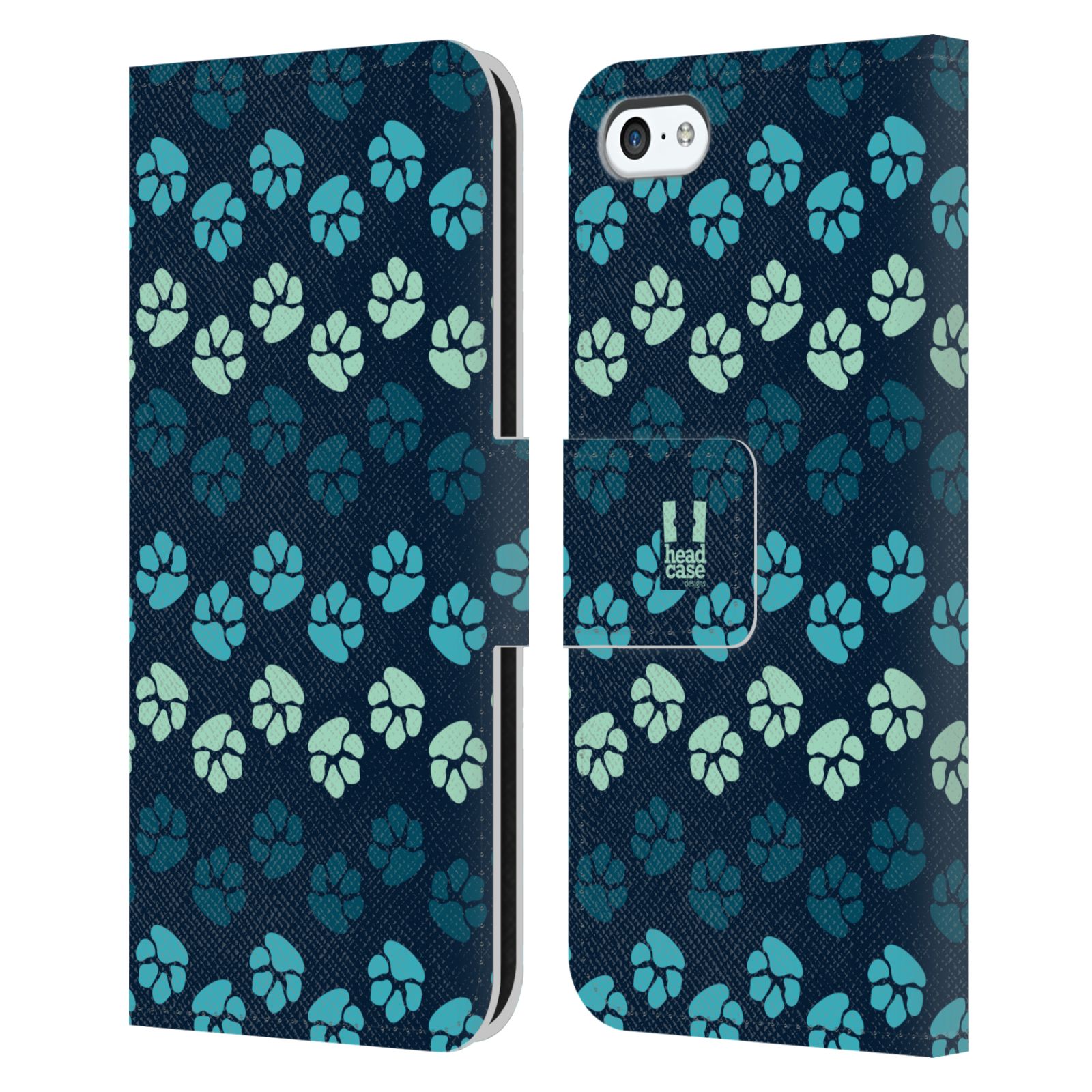 HEAD CASE Flipové pouzdro pro mobil Apple Iphone 5C Pejsek ťapky modrá barva