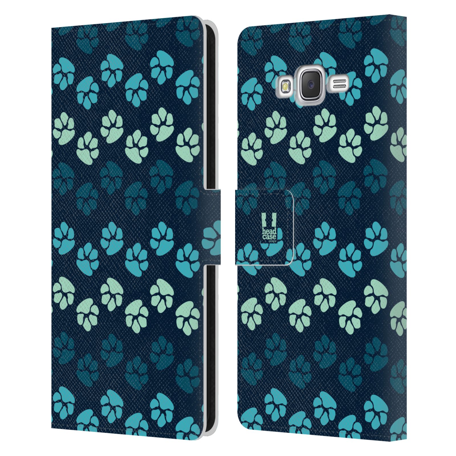 HEAD CASE Flipové pouzdro pro mobil Samsung Galaxy J7, J700 Pejsek ťapky modrá barva
