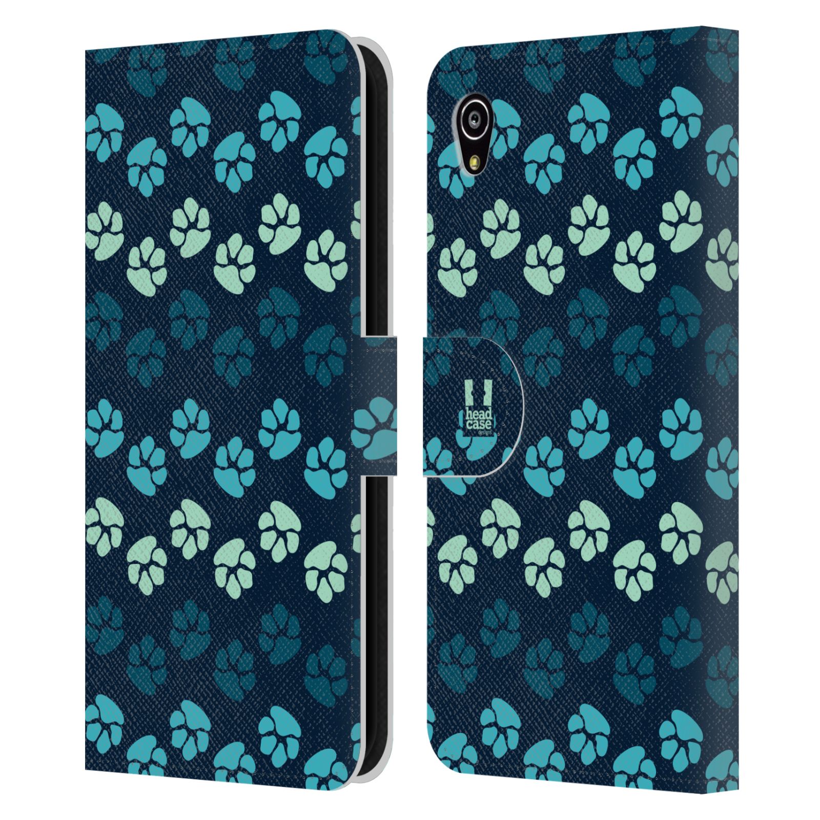 HEAD CASE Flipové pouzdro pro mobil SONY XPERIA M4 AQUA Pejsek ťapky modrá barva