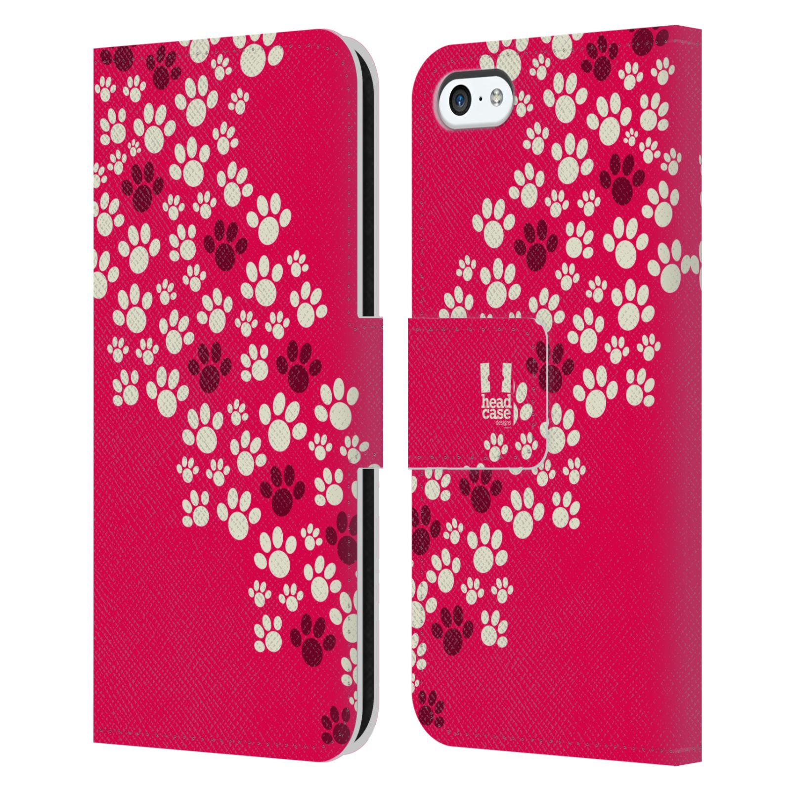 HEAD CASE Flipové pouzdro pro mobil Apple Iphone 5C Pejsek ťapky růžová barva
