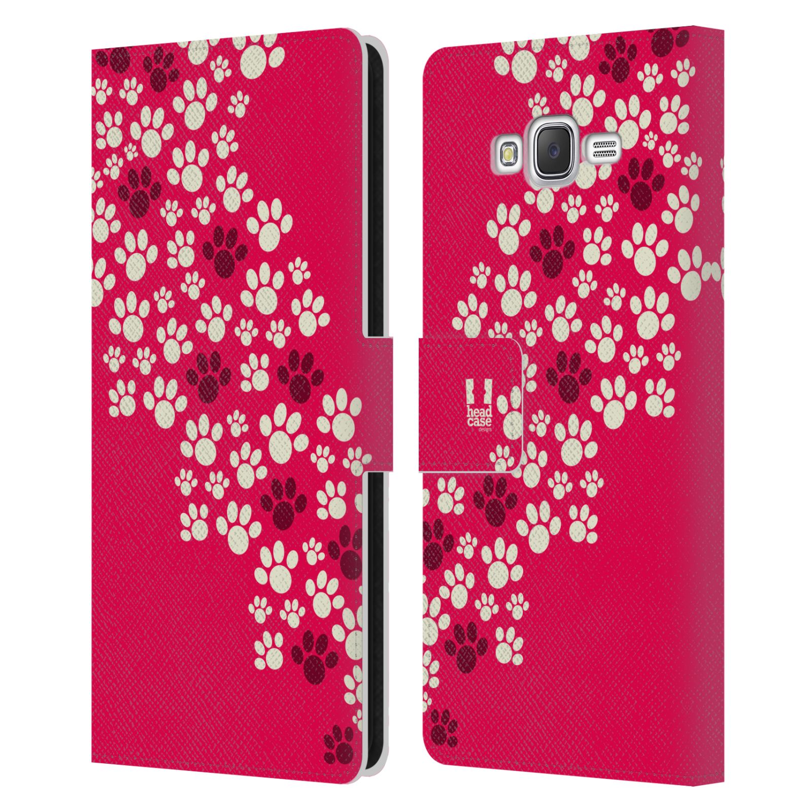 HEAD CASE Flipové pouzdro pro mobil Samsung Galaxy J7, J700 Pejsek ťapky růžová barva